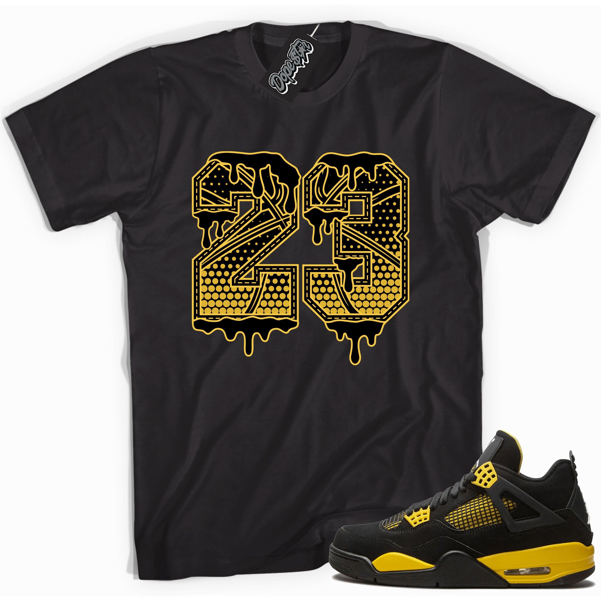 Cool black graphic tee with '23 basketball' print, that perfectly matches Air Jordan 4 Thunder sneakers