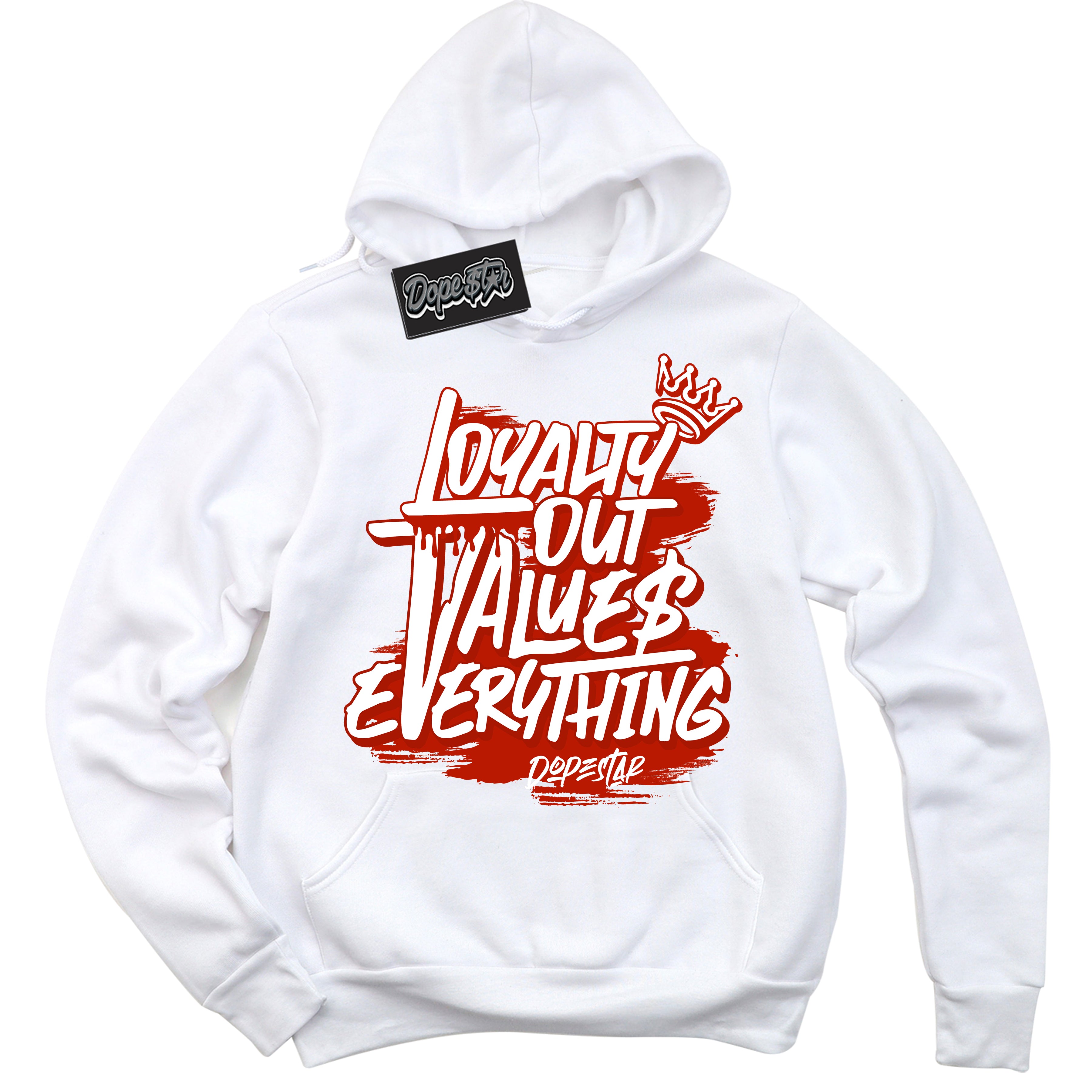 Cool White Hoodie with “ Loyalty Out Values Everything ”  design that Perfectly Matches Cherry 11s Sneakers.