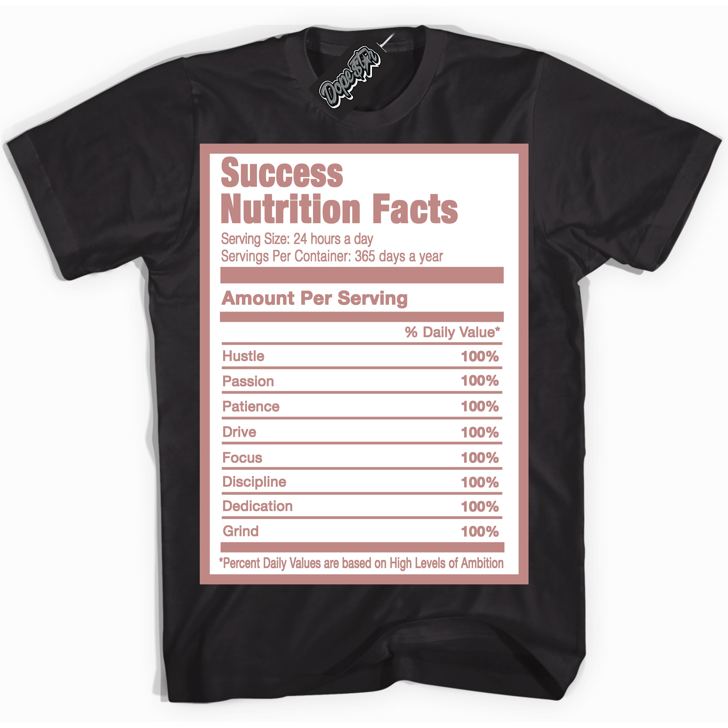 Cool Black Shirt with “ Success Nutrition ” design that perfectly matches Legend Pink 11s Jordans.