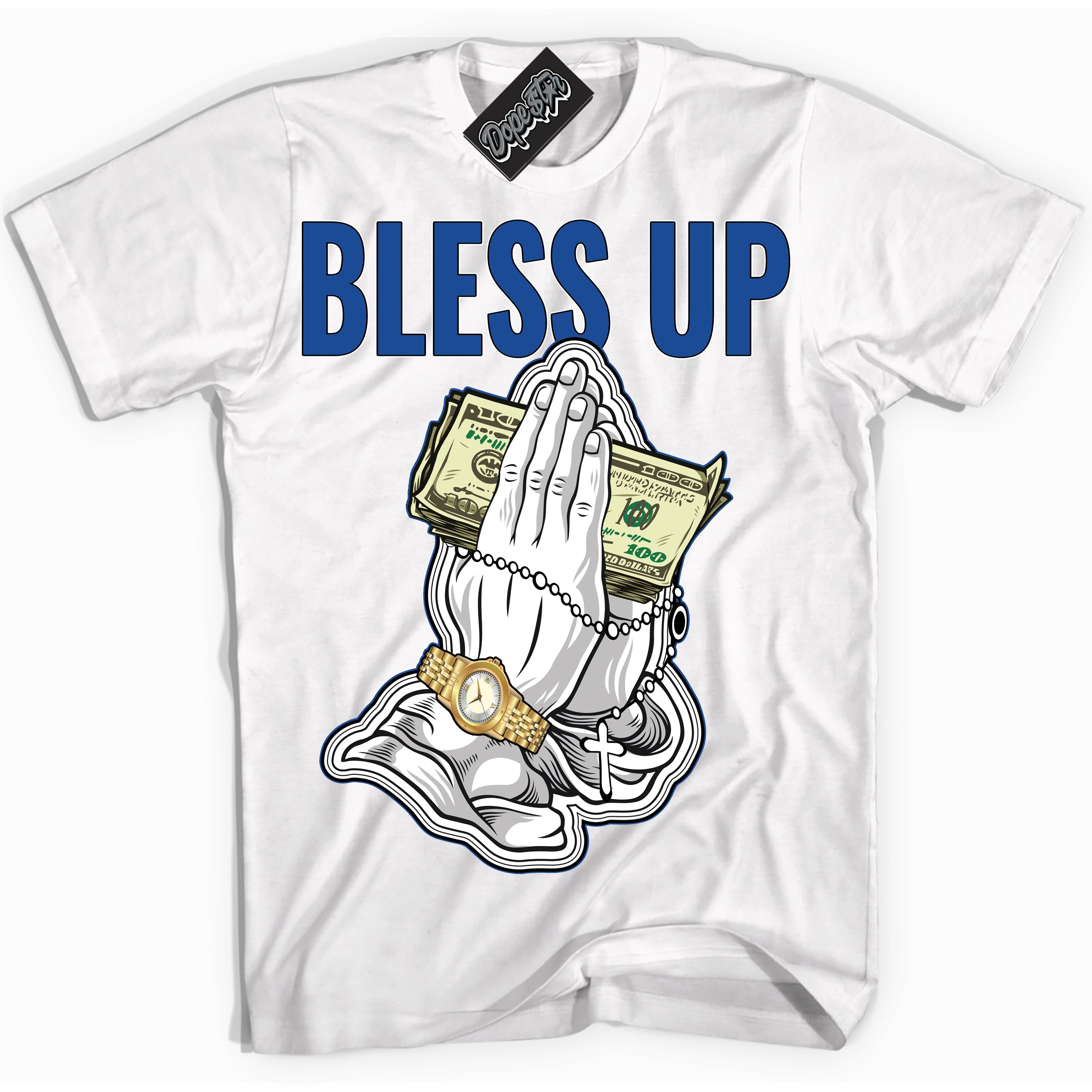 AJ12 Retro Blueberry ‘Bless Up’ – White Streetwear T-Shirt | Sneaker Matching shirt for AJ12 Retro Blueberry | Men's and Women's Streetwear Graphic Tee by Sneaker Shirts Outlet.