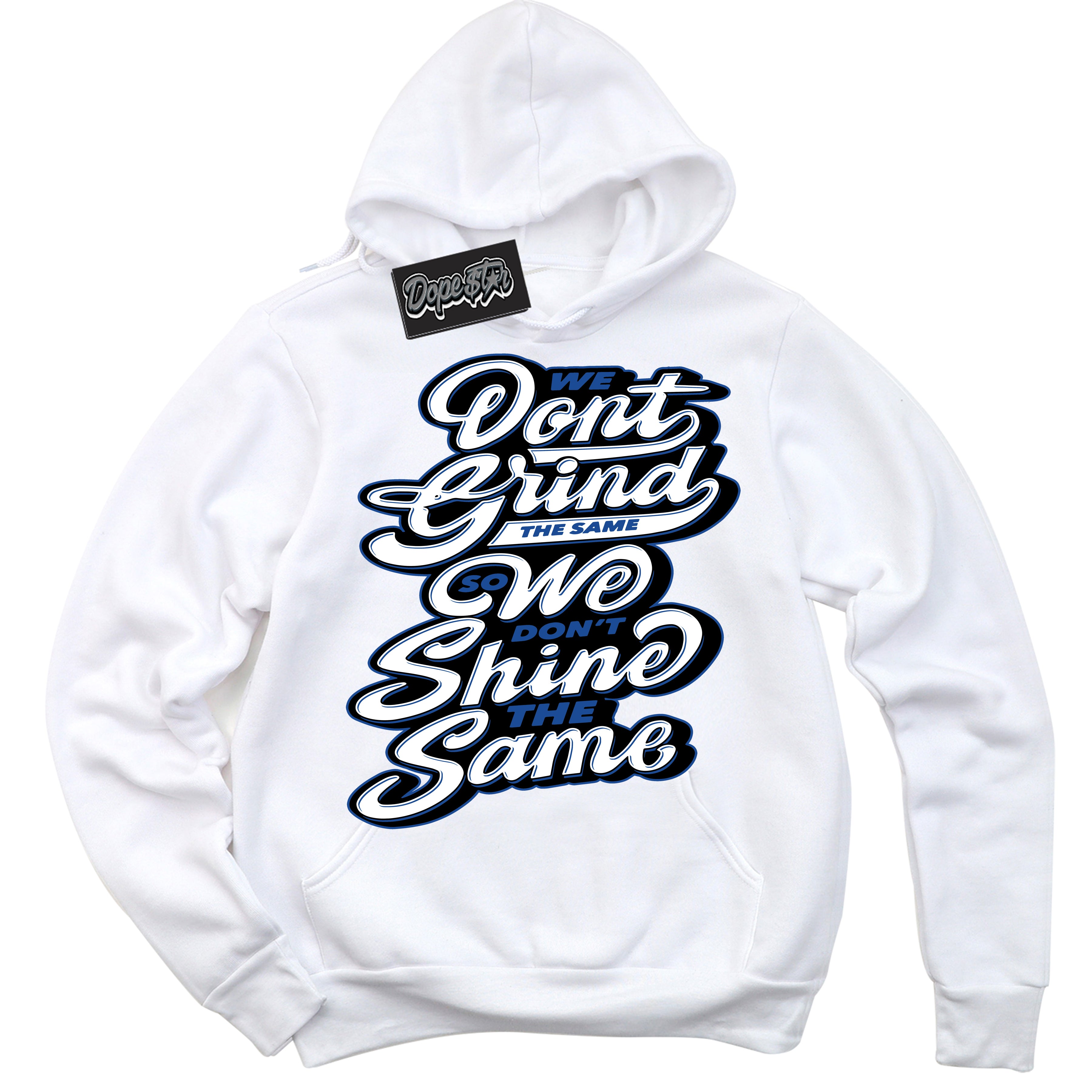 AJ12 Retro Blueberry ‘Grind Shine’ – White Streetwear Hoodie | Sneaker Matching sweatshirt for AJ12 Retro Blueberry | Men's and Women's Streetwear Graphic Hoodie by Sneaker Shirts Outlet.
