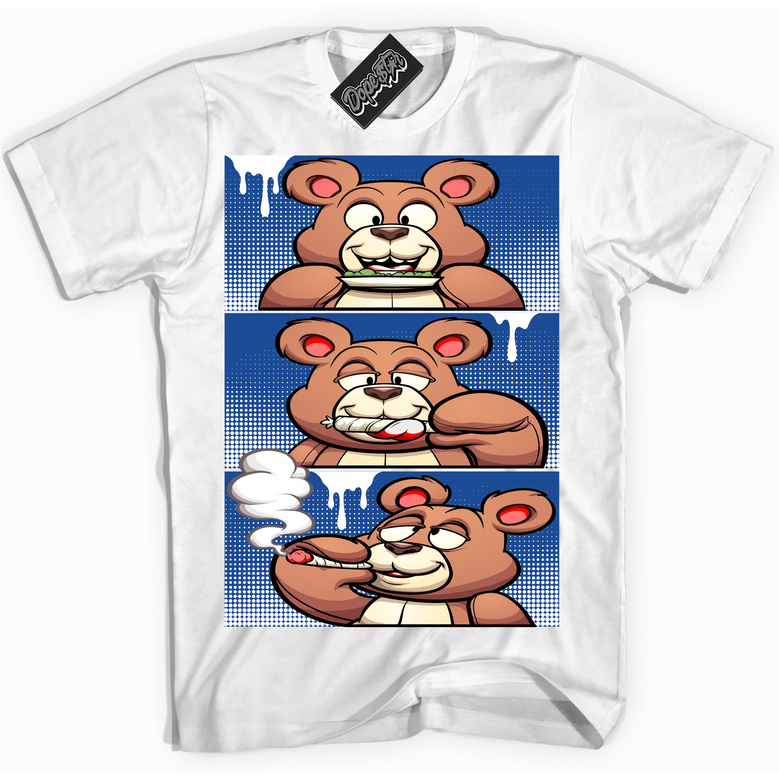 AJ12 Retro Blueberry ‘Roll It Lick It Smoke It Bear’ – White Streetwear T-Shirt | Sneaker Matching shirt for AJ12 Retro Blueberry | Men's and Women's Streetwear Graphic Tee by Sneaker Shirts Outlet.
