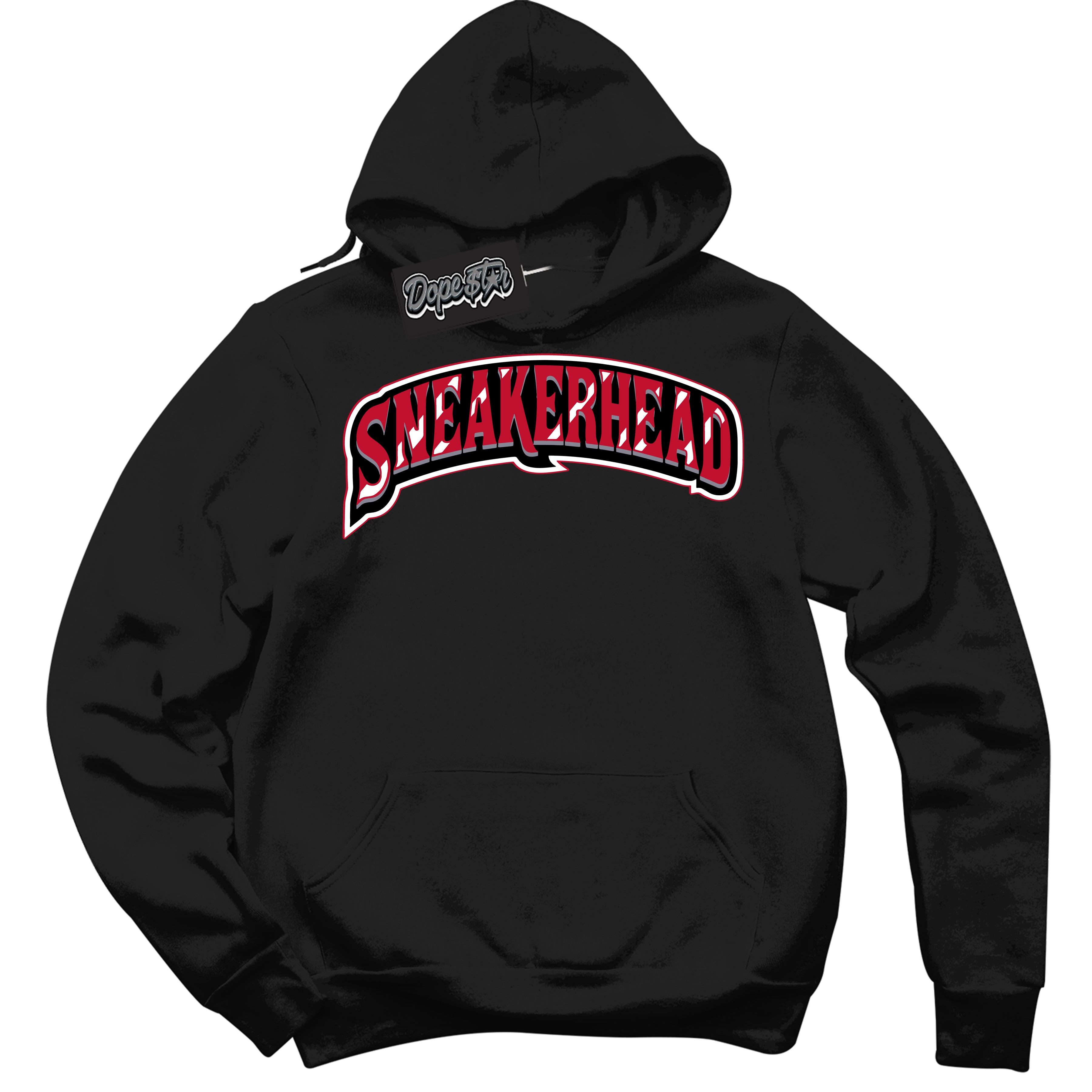 Cool Black Hoodie with “ Sneakerhead '' design that Perfectly Matches Cement Grey Fire Red 1s Sneakers.