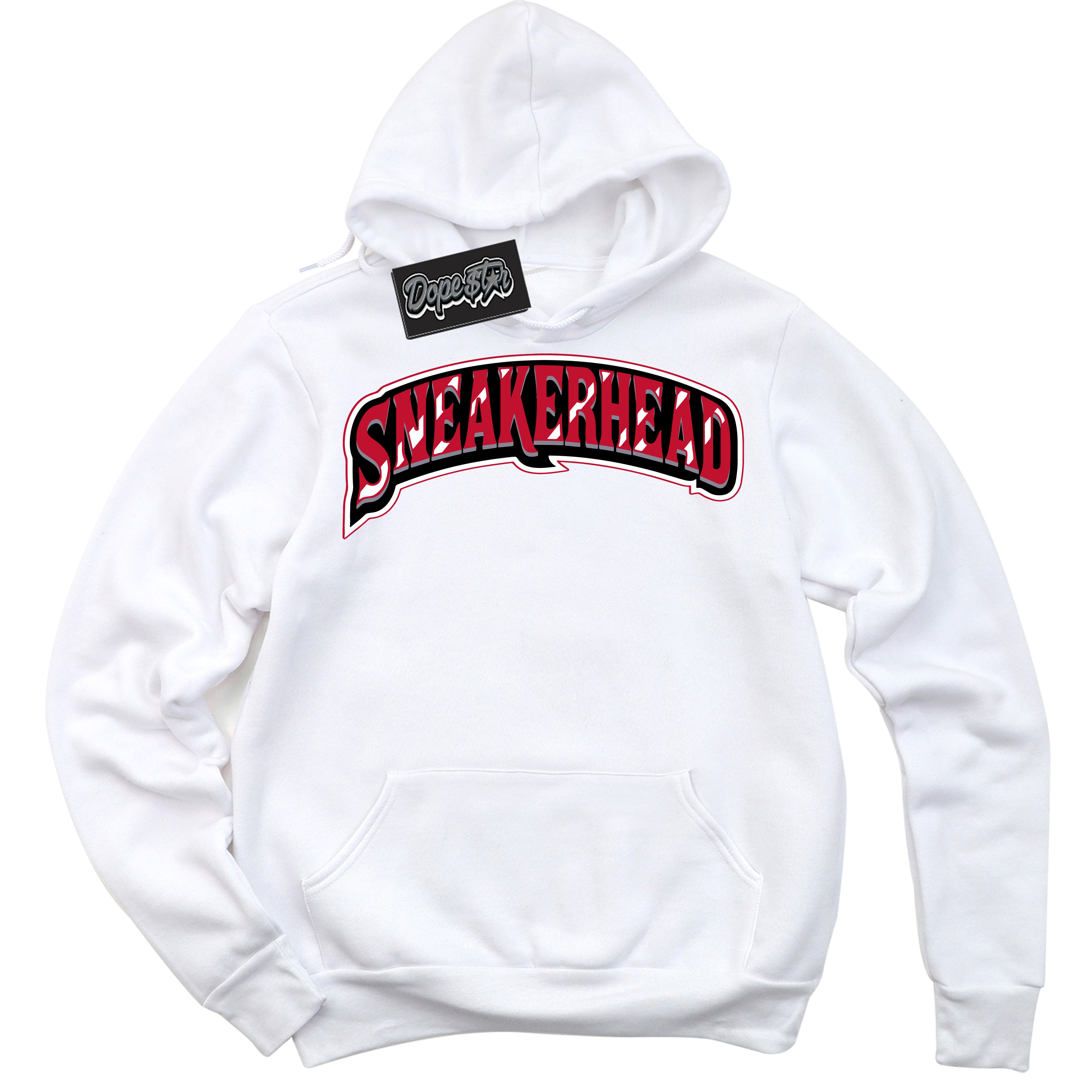 Cool White Hoodie with “ Sneakerhead '' design that Perfectly Matches Cement Grey Fire Red 1s Sneakers.