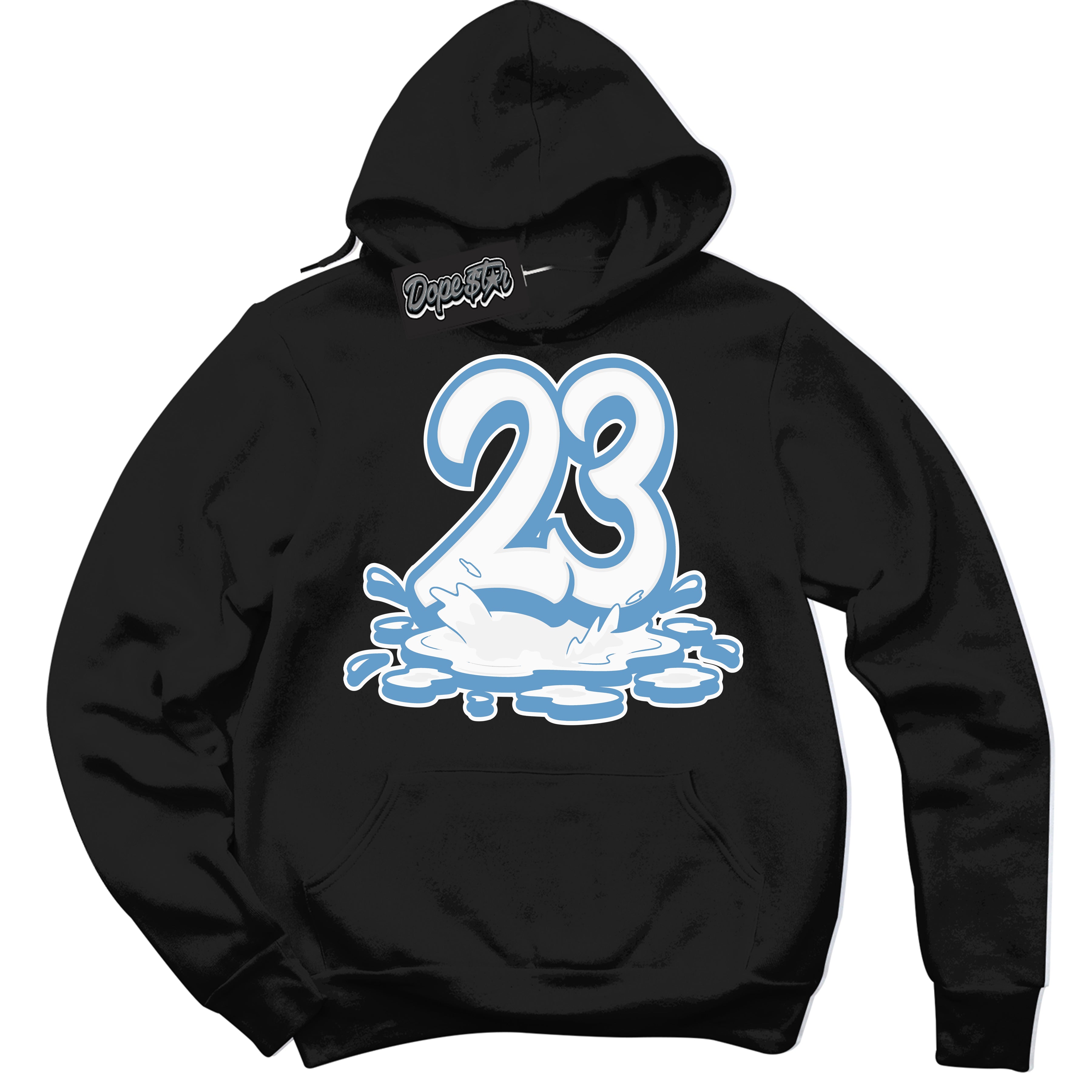 AJ1 Mid Legend Blue ‘23 Melting’ – Black Streetwear Hoodie | Sneaker Matching sweatshirt for AJ1 Mid Legend Blue | Men's and Women's Streetwear Graphic Hoodie by Sneaker Shirts Outlet.