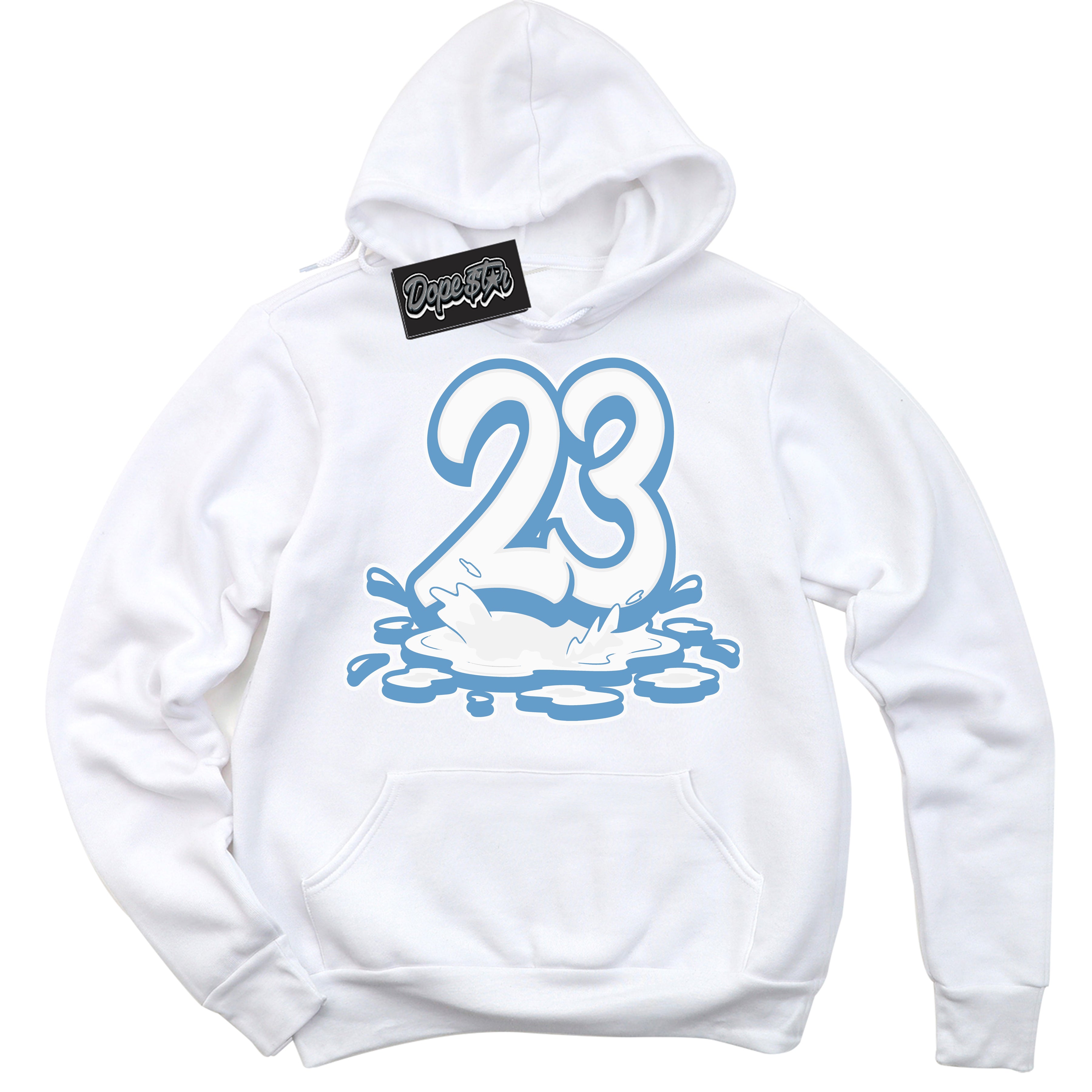 AJ1 Mid Legend Blue ‘23 Melting’ – White Streetwear Hoodie | Sneaker Matching sweatshirt for AJ1 Mid Legend Blue | Men's and Women's Streetwear Graphic Hoodie by Sneaker Shirts Outlet.