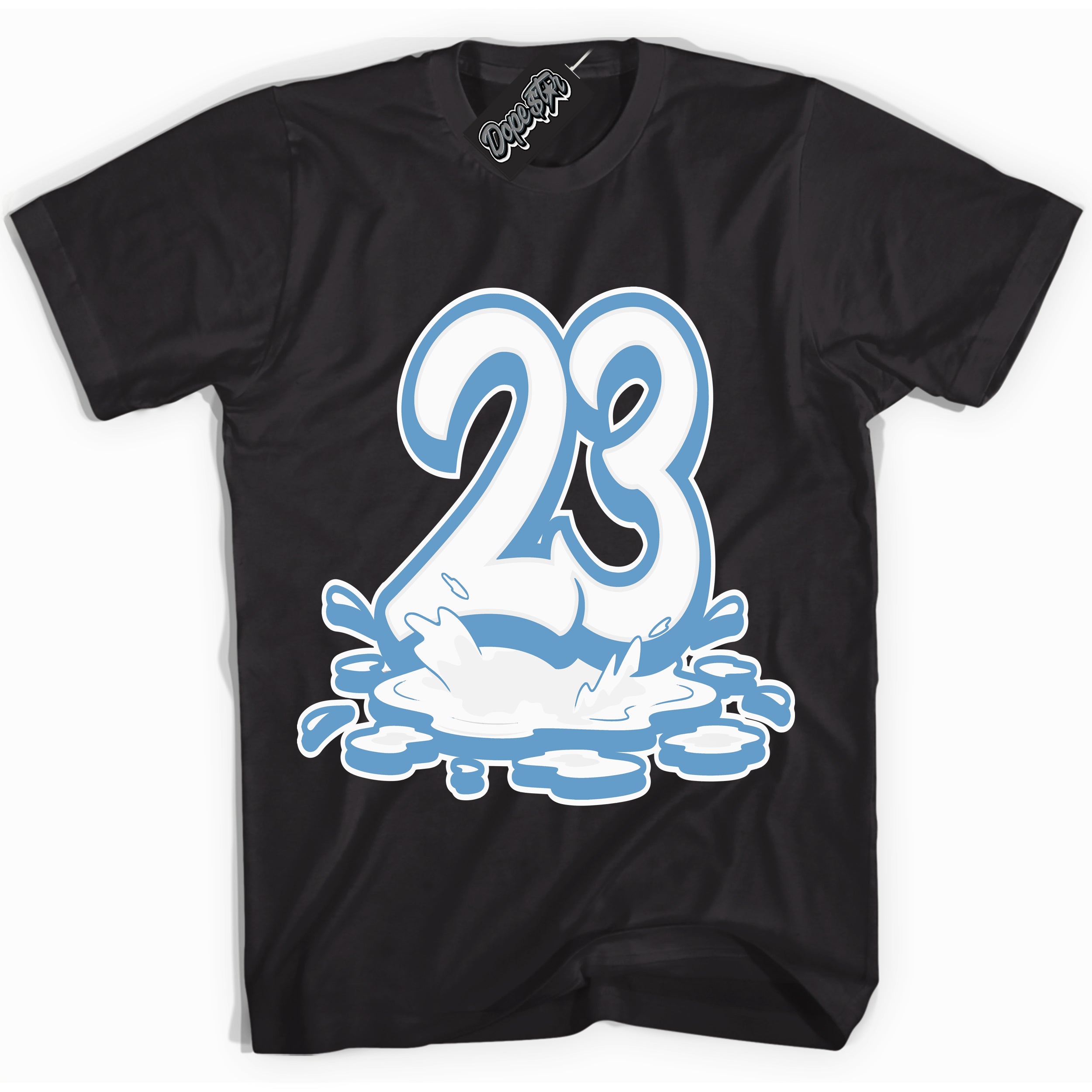 AJ1 Mid Legend Blue ‘23 Melting’ – Black Streetwear T-Shirt | Sneaker Matching shirt for AJ1 Mid Legend Blue | Men's and Women's Streetwear Graphic Tee by Sneaker Shirts Outlet.