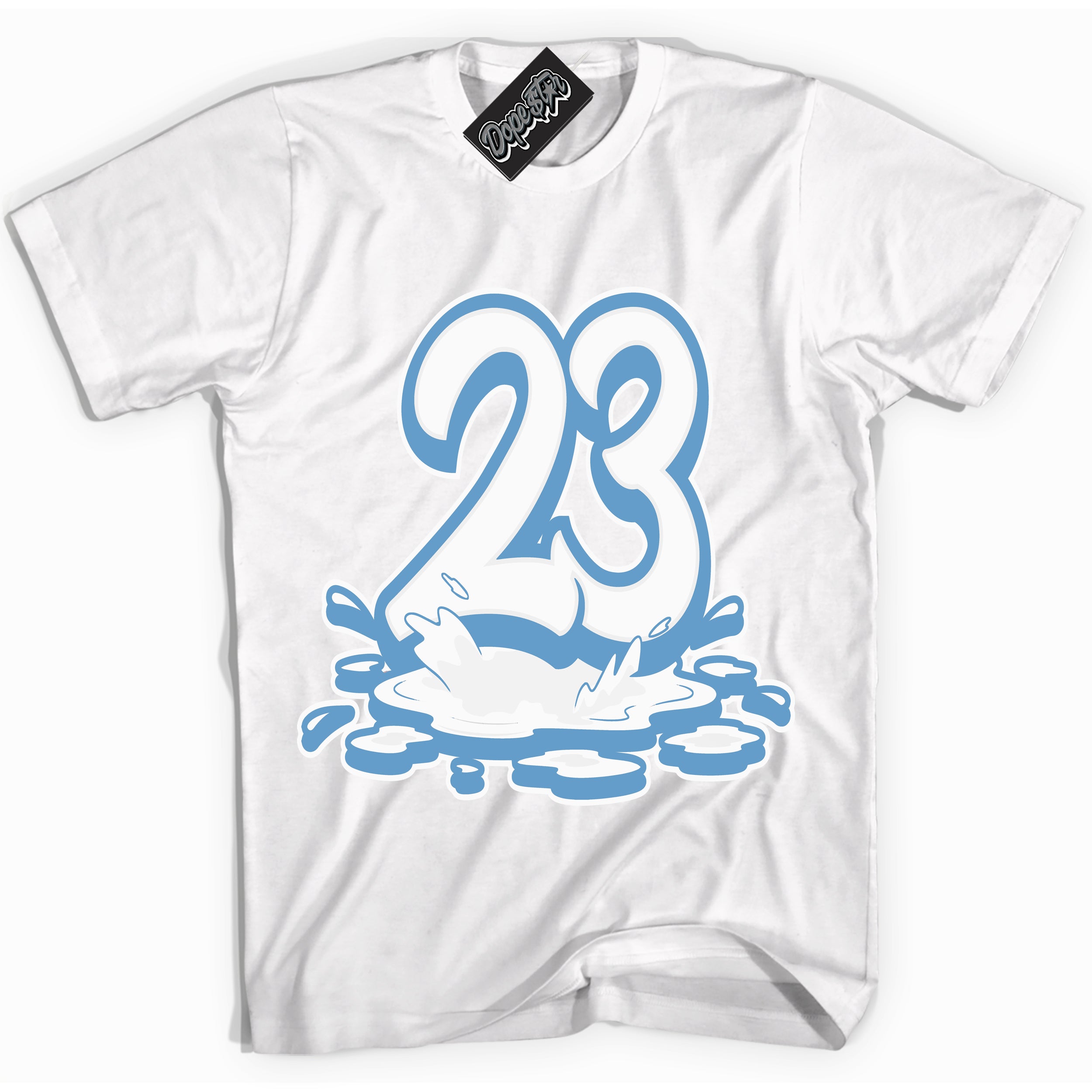 AJ1 Mid Legend Blue ‘23 Melting’ – White Streetwear T-Shirt | Sneaker Matching shirt for AJ1 Mid Legend Blue | Men's and Women's Streetwear Graphic Tee by Sneaker Shirts Outlet.