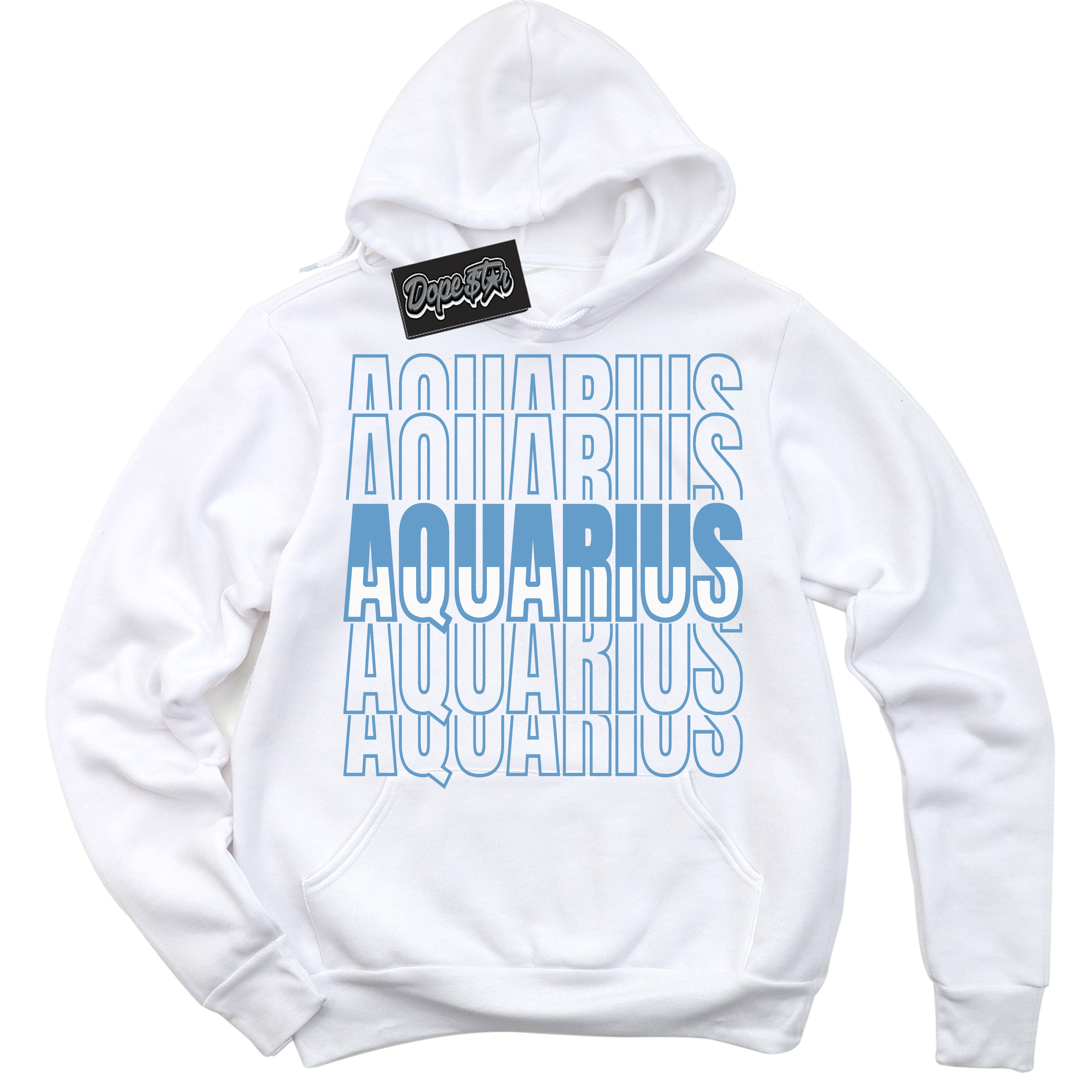 AJ1 Mid Legend Blue ‘Aquarius’ – White Streetwear Hoodie | Sneaker Matching sweatshirt for AJ1 Mid Legend Blue | Men's and Women's Streetwear Graphic Hoodie by Sneaker Shirts Outlet.