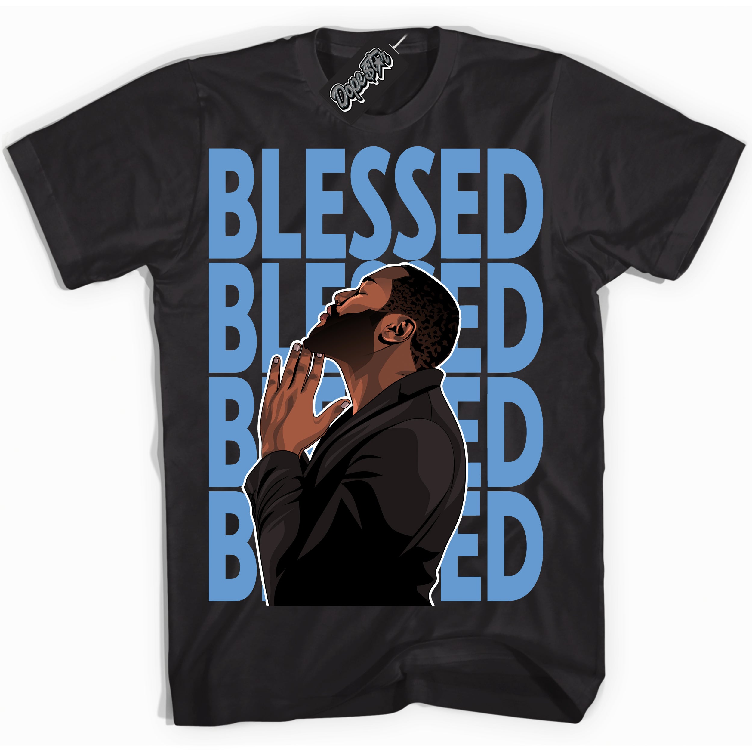 AJ1 Mid Legend Blue ‘God Blessed’ – Black Streetwear T-Shirt | Sneaker Matching shirt for AJ1 Mid Legend Blue | Men's and Women's Streetwear Graphic Tee by Sneaker Shirts Outlet.