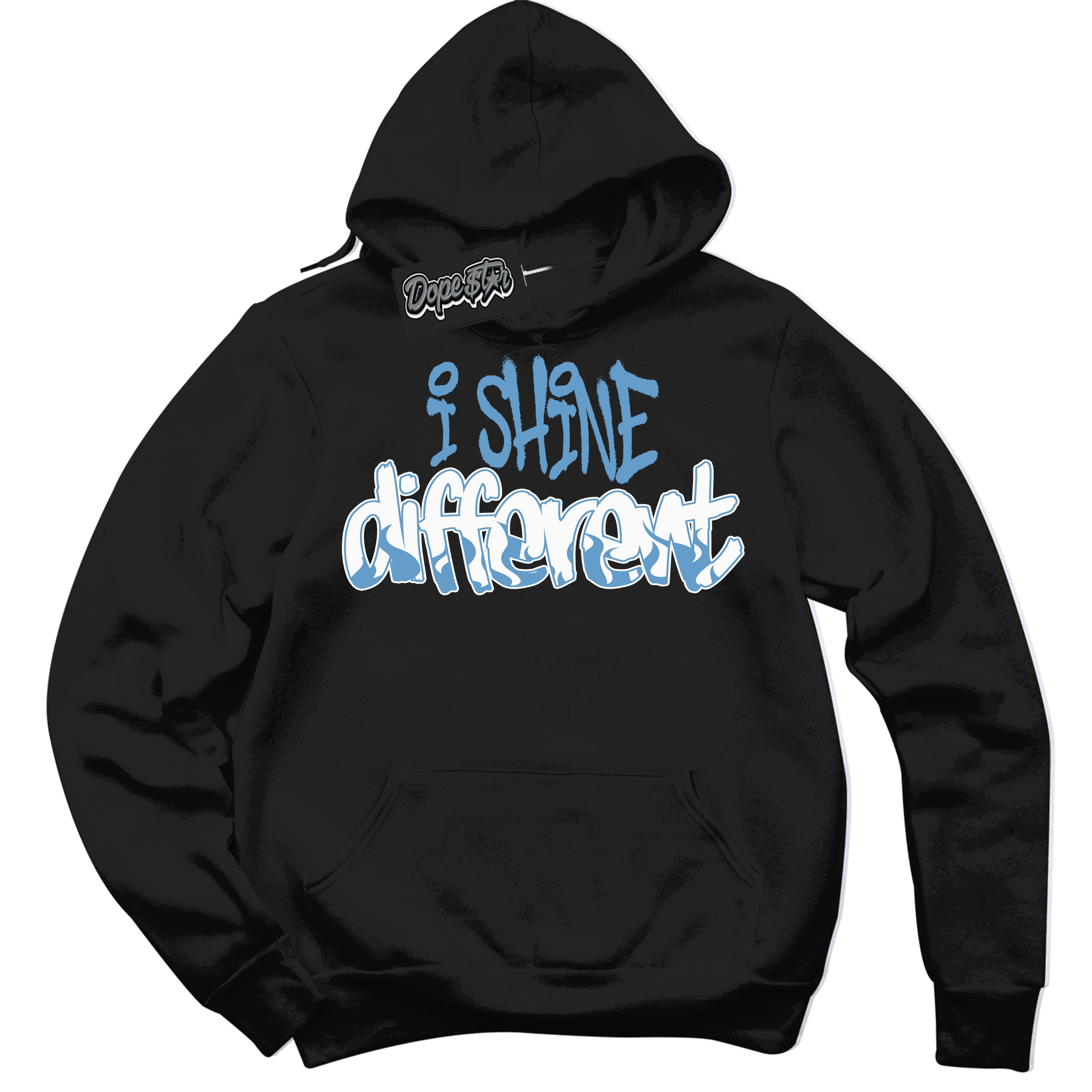 AJ1 Mid Legend Blue ‘I Shine Different’ – Black Streetwear Hoodie | Sneaker Matching sweatshirt for AJ1 Mid Legend Blue | Men's and Women's Streetwear Graphic Hoodie by Sneaker Shirts Outlet.
