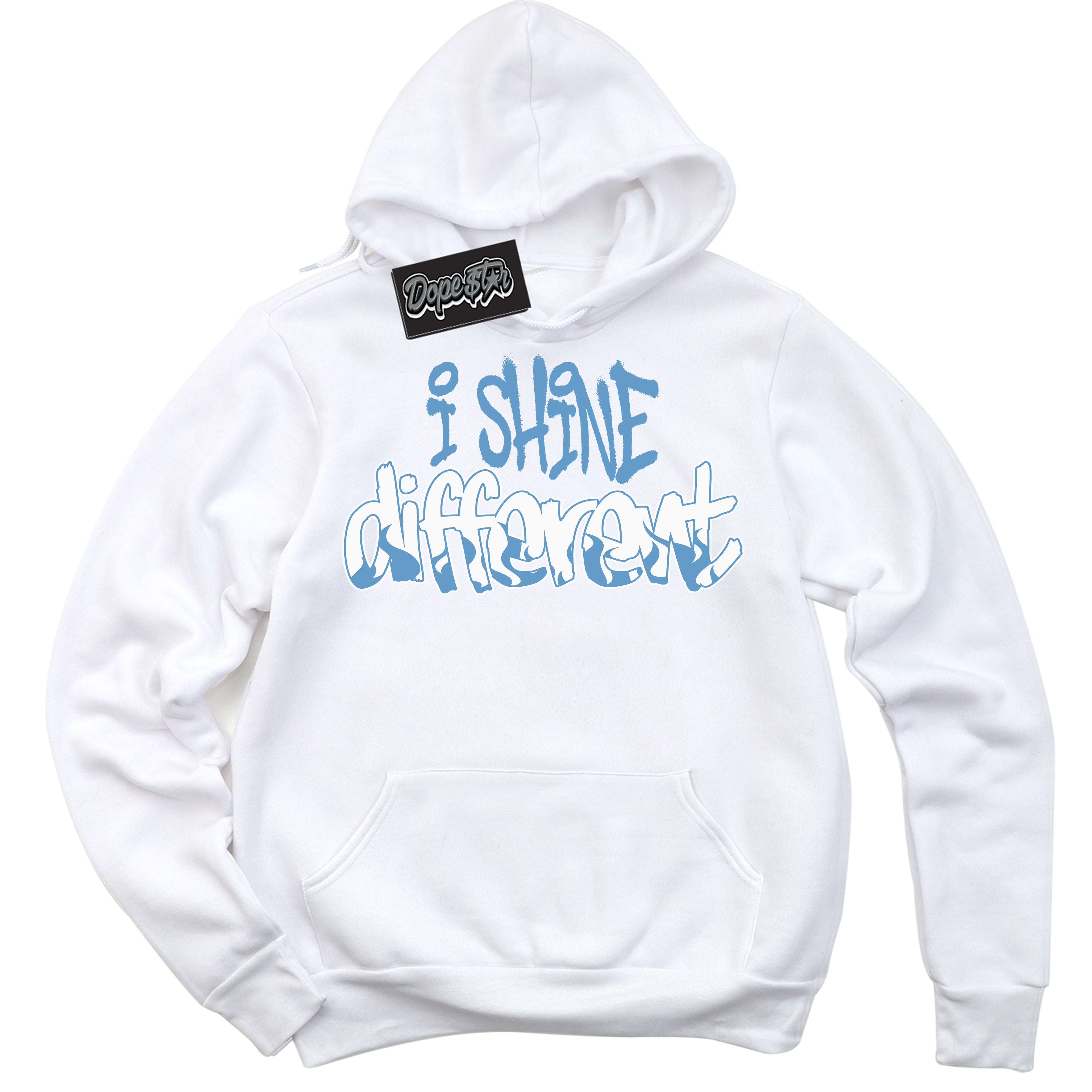AJ1 Mid Legend Blue ‘I Shine Different’ – White Streetwear Hoodie | Sneaker Matching sweatshirt for AJ1 Mid Legend Blue | Men's and Women's Streetwear Graphic Hoodie by Sneaker Shirts Outlet.