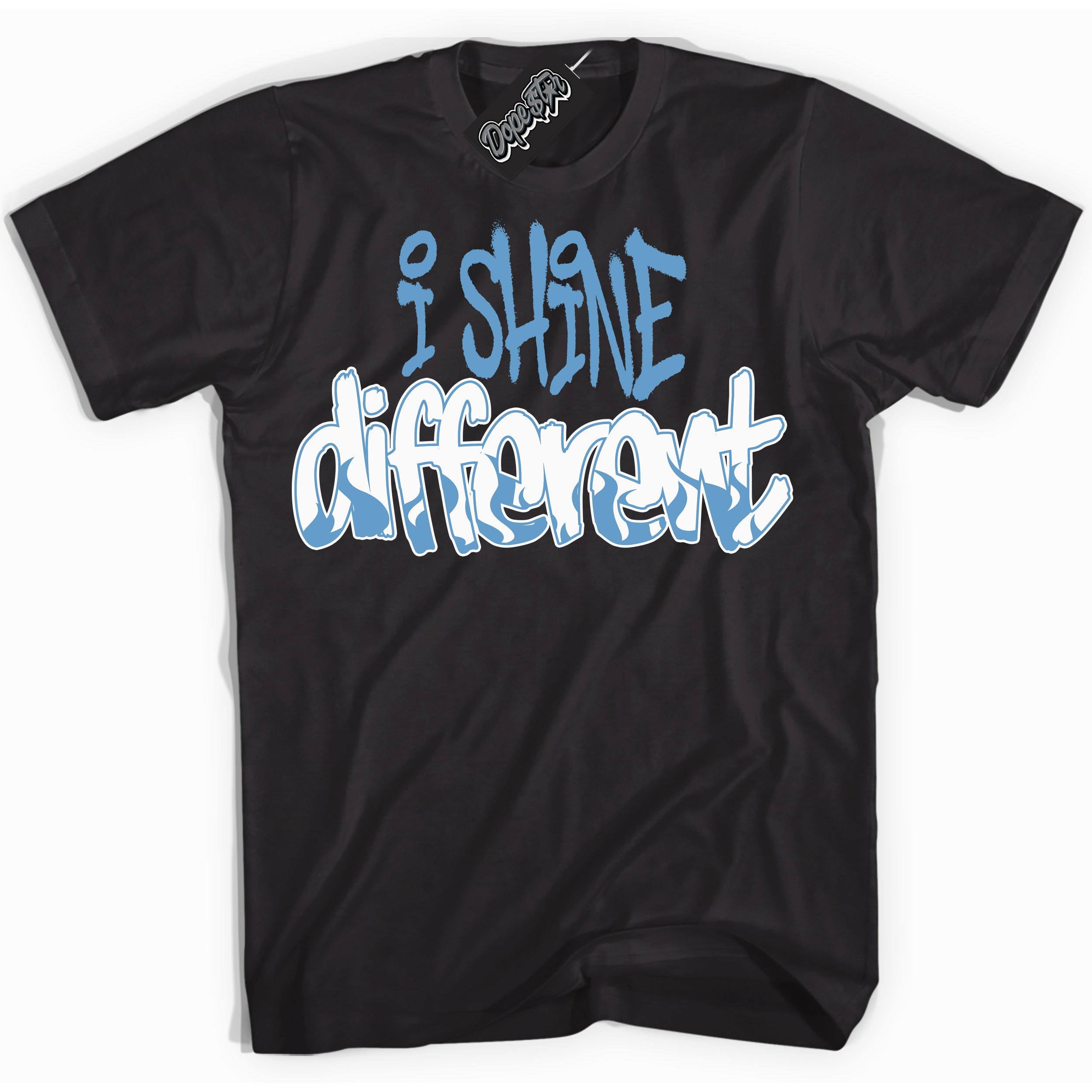 AJ1 Mid Legend Blue ‘I Shine Different’ – Black Streetwear T-Shirt | Sneaker Matching shirt for AJ1 Mid Legend Blue | Men's and Women's Streetwear Graphic Tee by Sneaker Shirts Outlet.