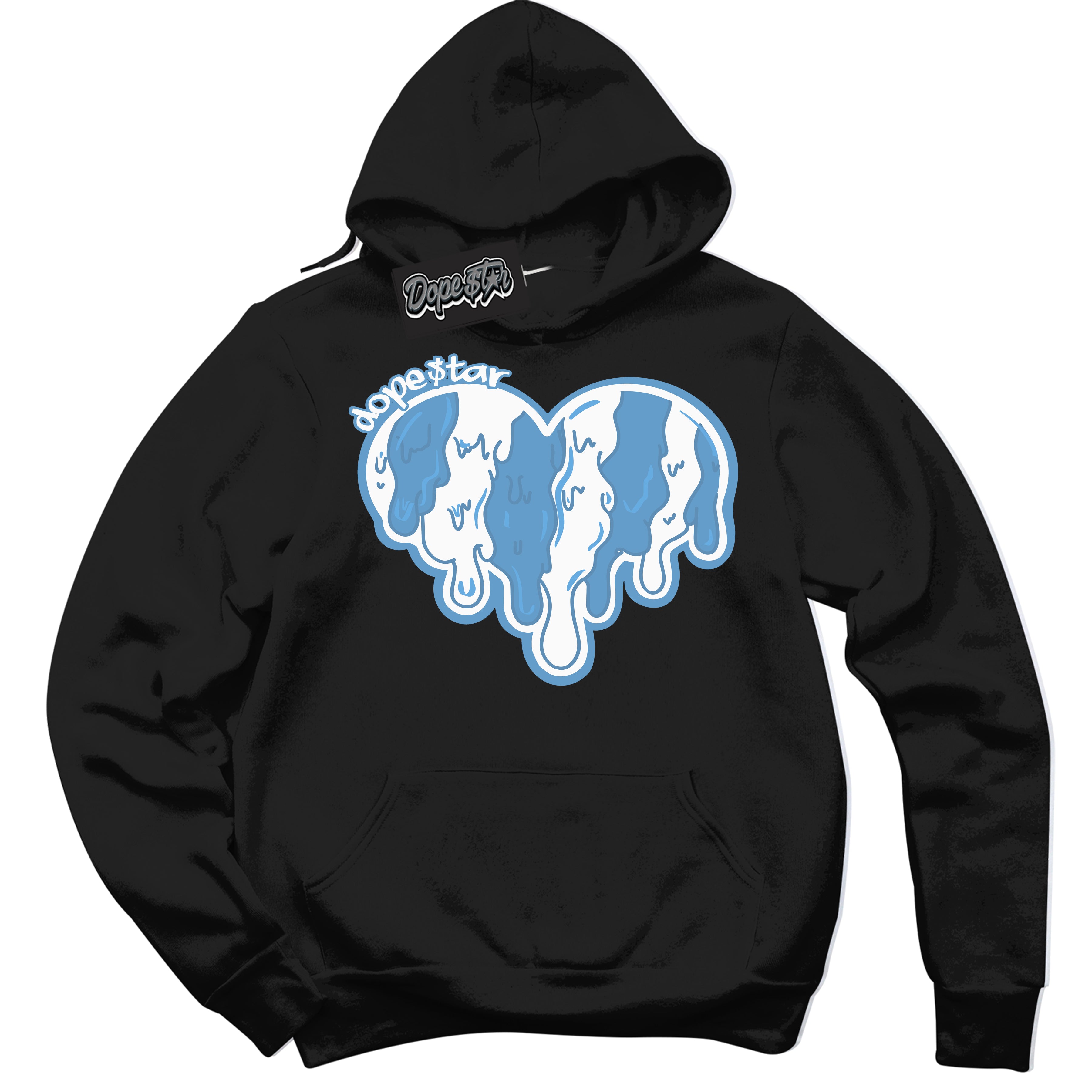 AJ1 Mid Legend Blue ‘Melting Heart’ – Black Streetwear Hoodie | Sneaker Matching sweatshirt for AJ1 Mid Legend Blue | Men's and Women's Streetwear Graphic Hoodie by Sneaker Shirts Outlet.