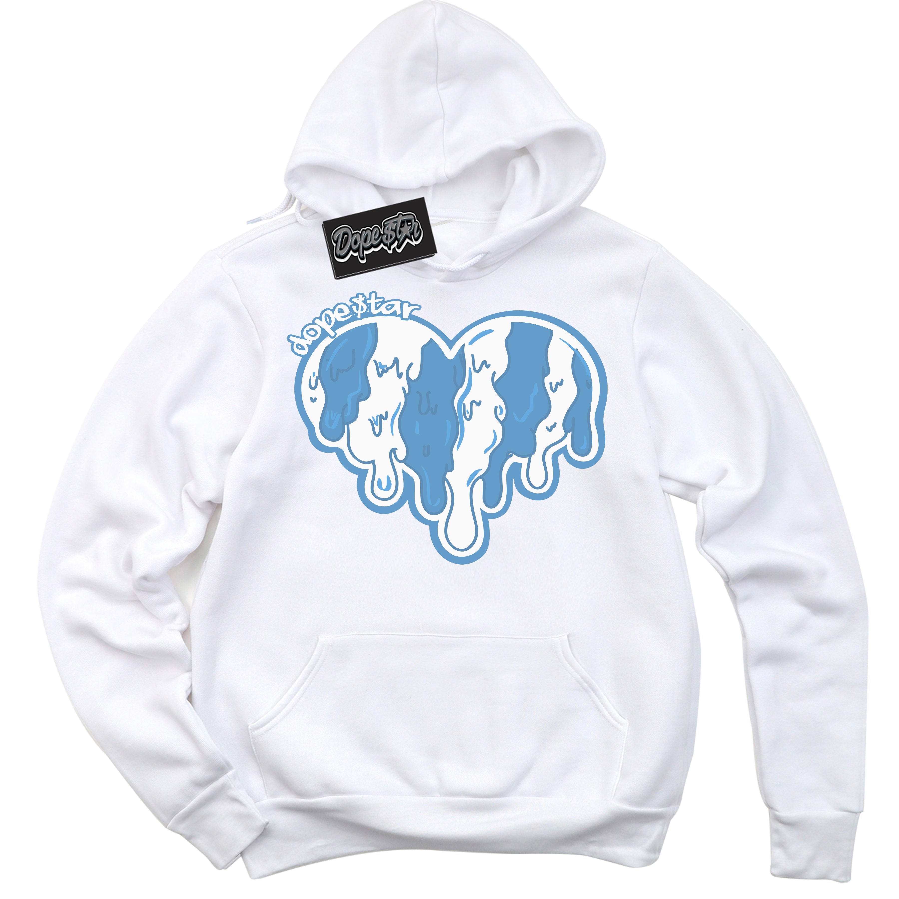 AJ1 Mid Legend Blue ‘Melting Heart’ – White Streetwear Hoodie | Sneaker Matching sweatshirt for AJ1 Mid Legend Blue | Men's and Women's Streetwear Graphic Hoodie by Sneaker Shirts Outlet.