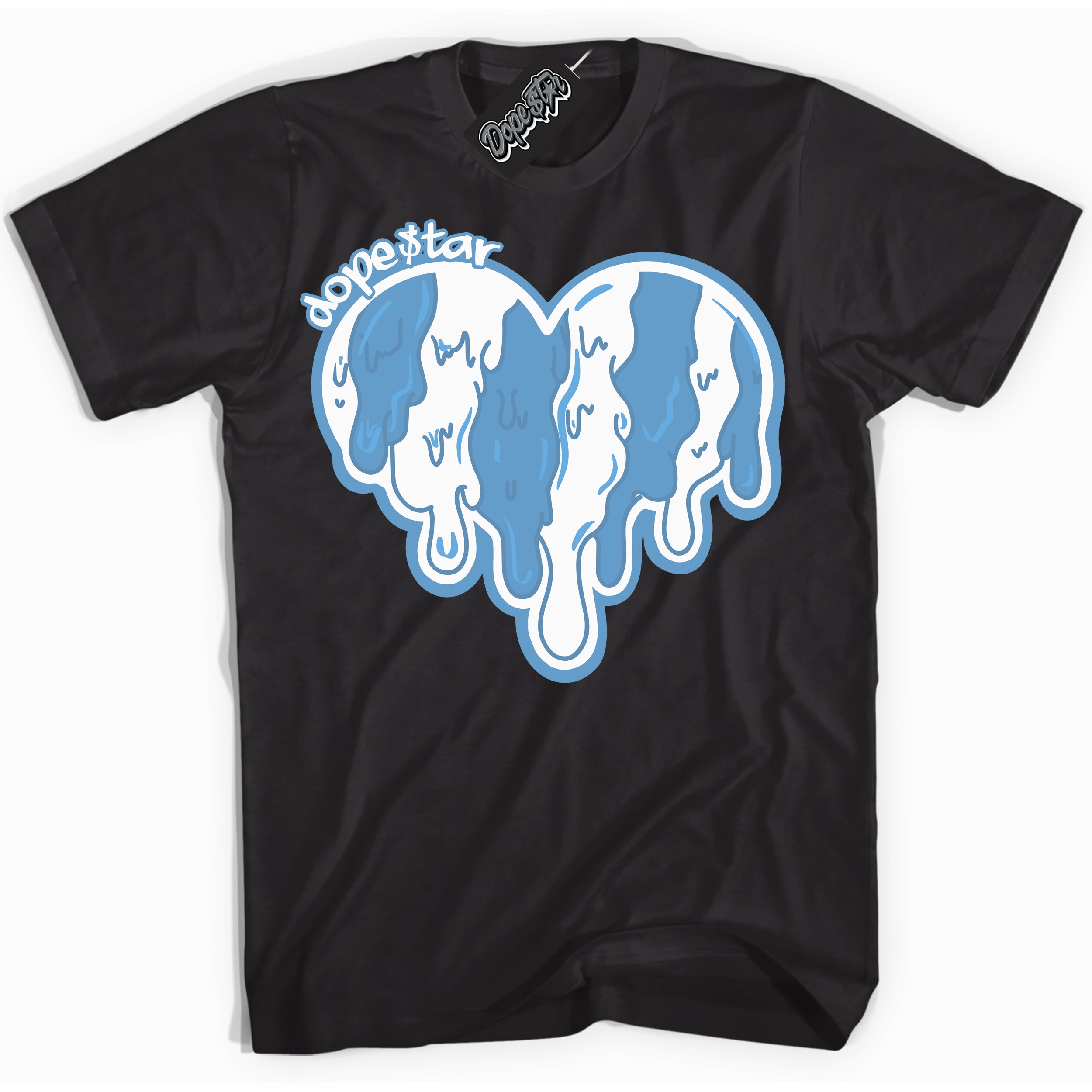 AJ1 Mid Legend Blue ‘Melting Heart’ – Black Streetwear T-Shirt | Sneaker Matching shirt for AJ1 Mid Legend Blue | Men's and Women's Streetwear Graphic Tee by Sneaker Shirts Outlet.