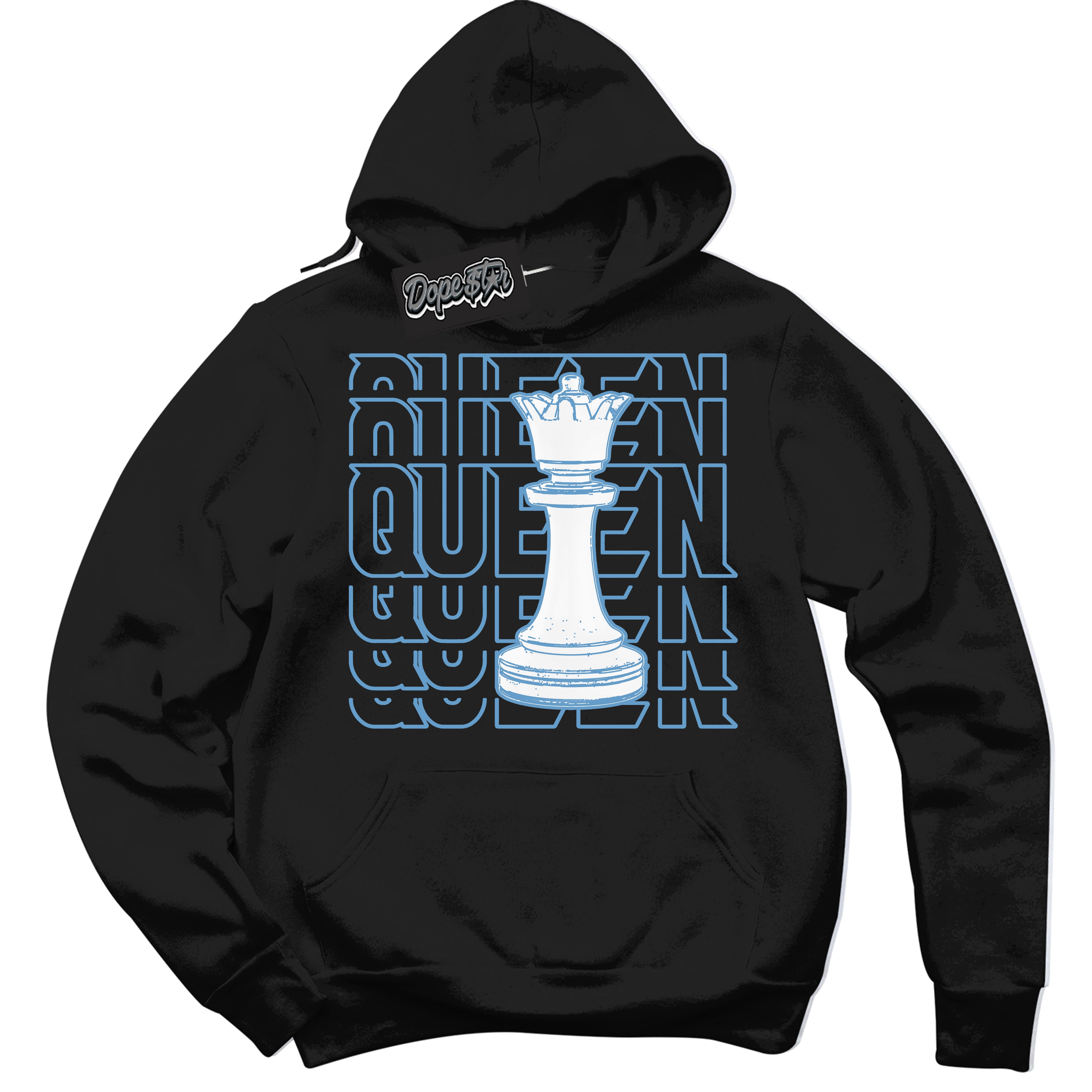 AJ1 Mid Legend Blue ‘Queen Chess’ – Black Streetwear Hoodie | Sneaker Matching sweatshirt for AJ1 Mid Legend Blue | Men's and Women's Streetwear Graphic Hoodie by Sneaker Shirts Outlet.
