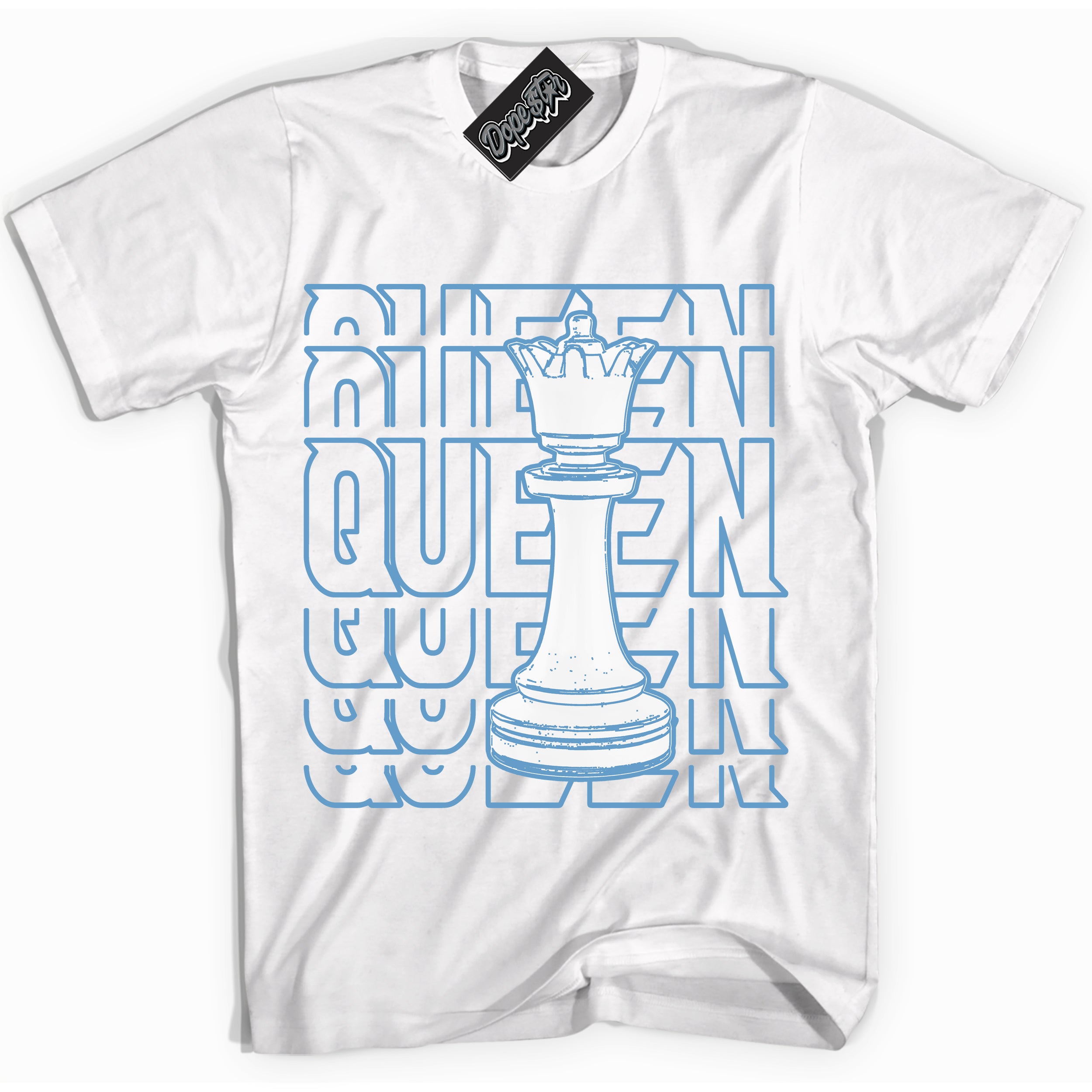 AJ1 Mid Legend Blue ‘Queen Chess’ – White Streetwear T-Shirt | Sneaker Matching shirt for AJ1 Mid Legend Blue | Men's and Women's Streetwear Graphic Tee by Sneaker Shirts Outlet.