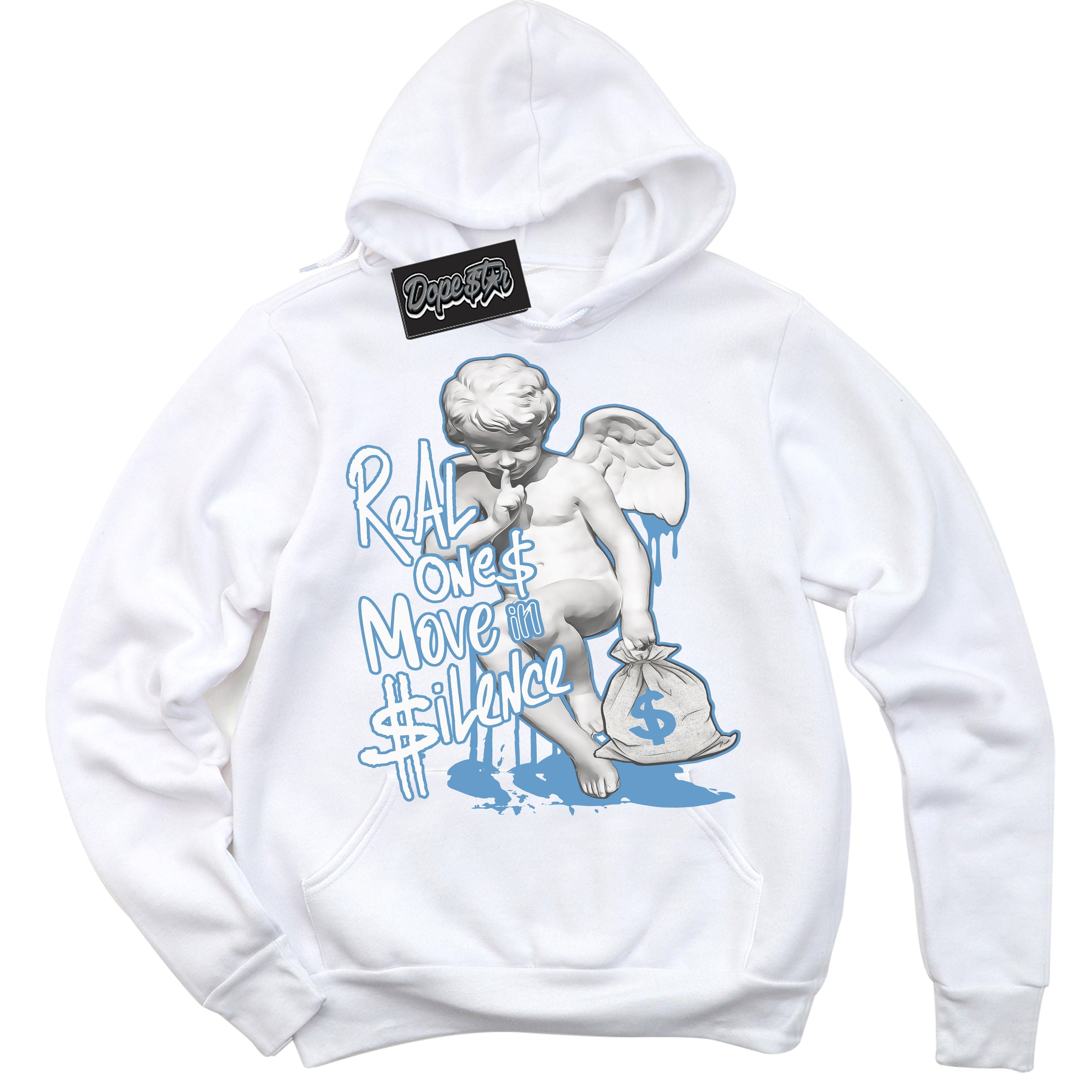 AJ1 Mid Legend Blue ‘Real Ones Cherub’ – White Streetwear Hoodie | Sneaker Matching sweatshirt for AJ1 Mid Legend Blue | Men's and Women's Streetwear Graphic Hoodie by Sneaker Shirts Outlet.