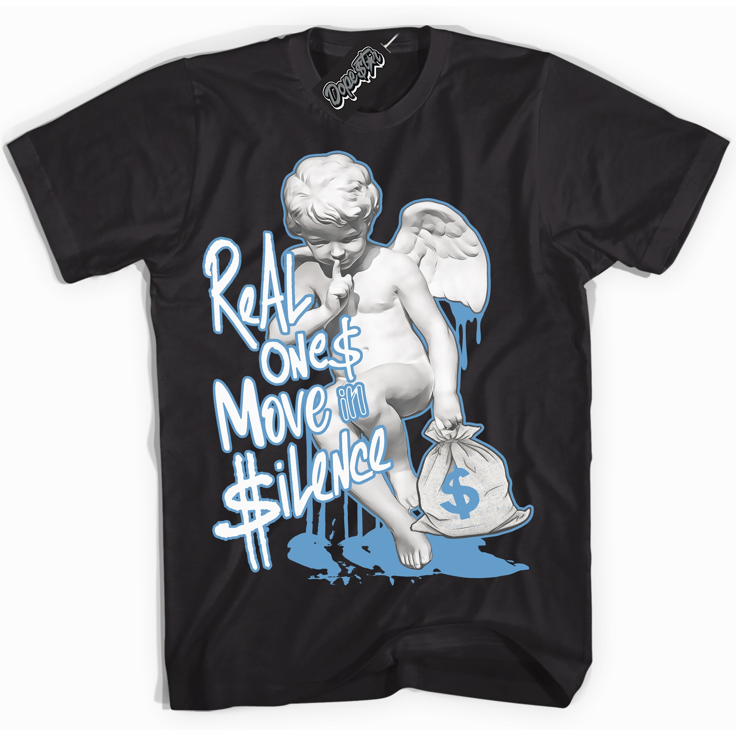 AJ1 Mid Legend Blue ‘Real Ones Cherub’ – Black Streetwear T-Shirt | Sneaker Matching shirt for AJ1 Mid Legend Blue | Men's and Women's Streetwear Graphic Tee by Sneaker Shirts Outlet.