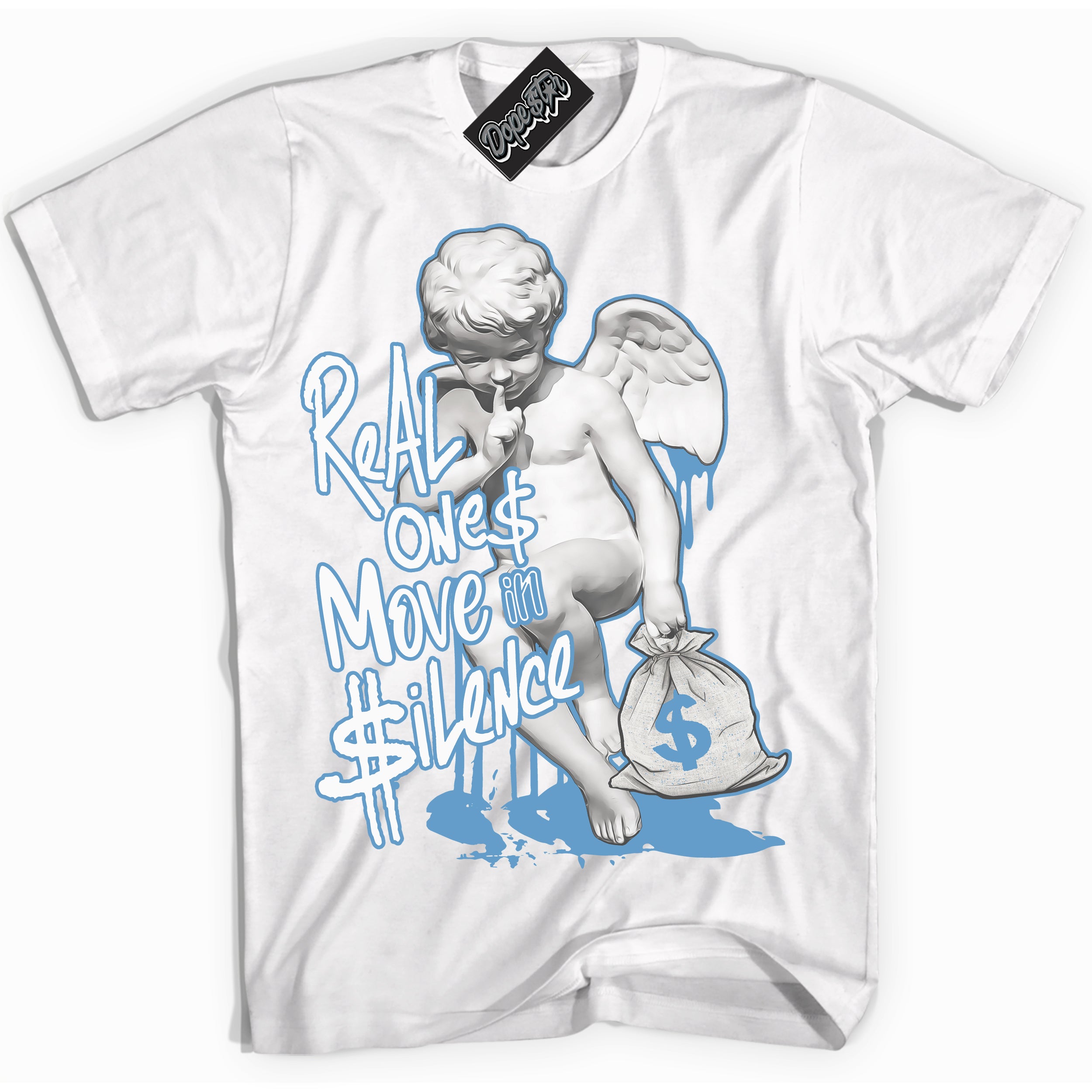AJ1 Mid Legend Blue ‘Real Ones Cherub’ – White Streetwear T-Shirt | Sneaker Matching shirt for AJ1 Mid Legend Blue | Men's and Women's Streetwear Graphic Tee by Sneaker Shirts Outlet.