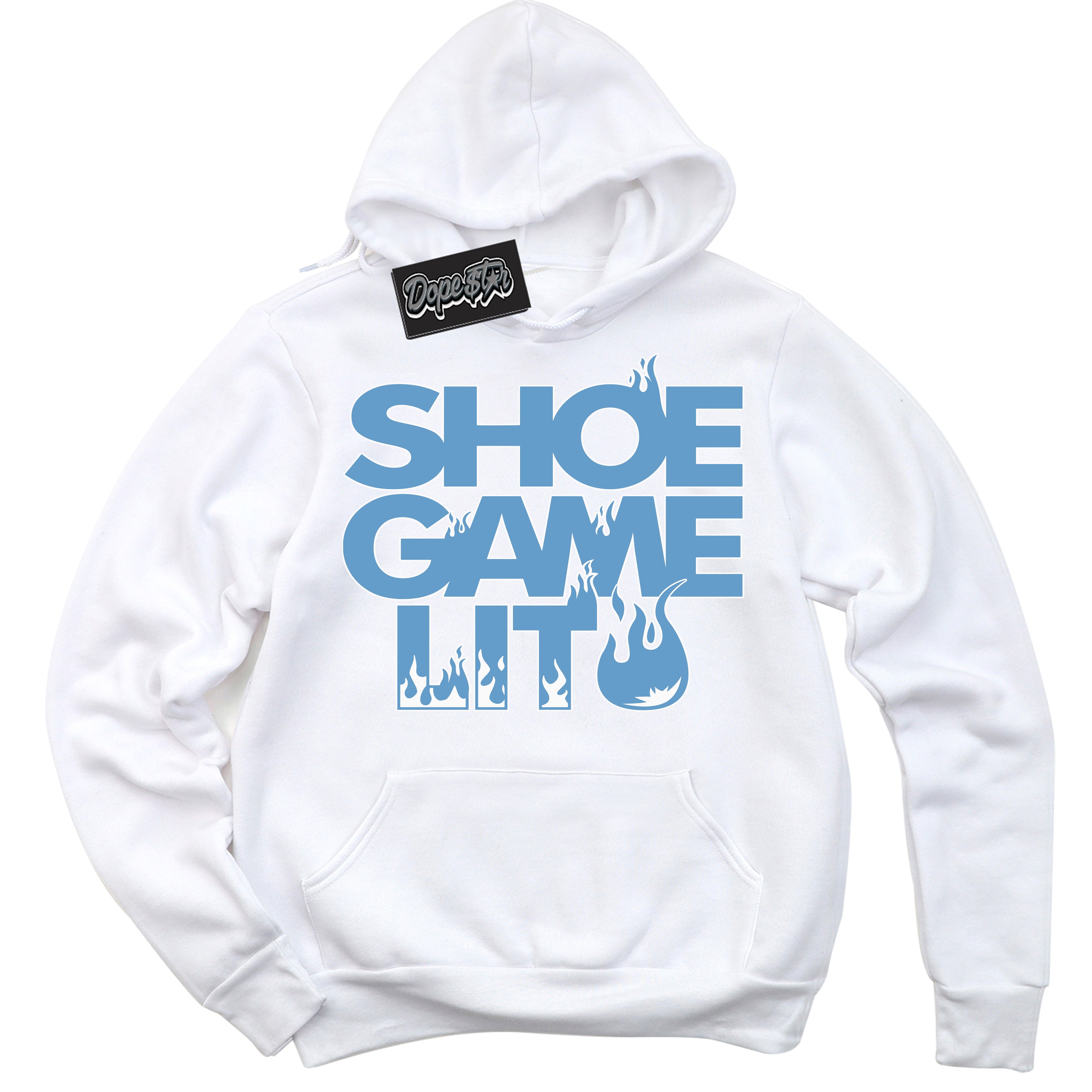 AJ1 Mid Legend Blue ‘Shoe Game Lit’ – White Streetwear Hoodie | Sneaker Matching sweatshirt for AJ1 Mid Legend Blue | Men's and Women's Streetwear Graphic Hoodie by Sneaker Shirts Outlet.