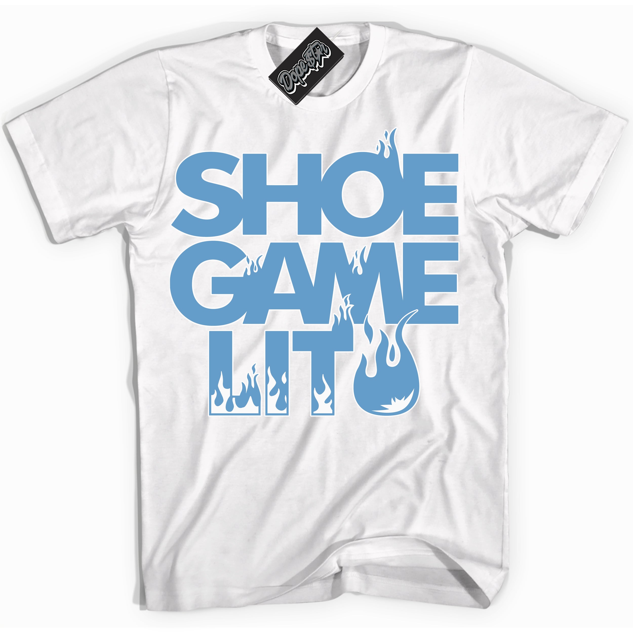 AJ1 Mid Legend Blue ‘Shoe Game Lit’ – White Streetwear T-Shirt | Sneaker Matching shirt for AJ1 Mid Legend Blue | Men's and Women's Streetwear Graphic Tee by Sneaker Shirts Outlet.