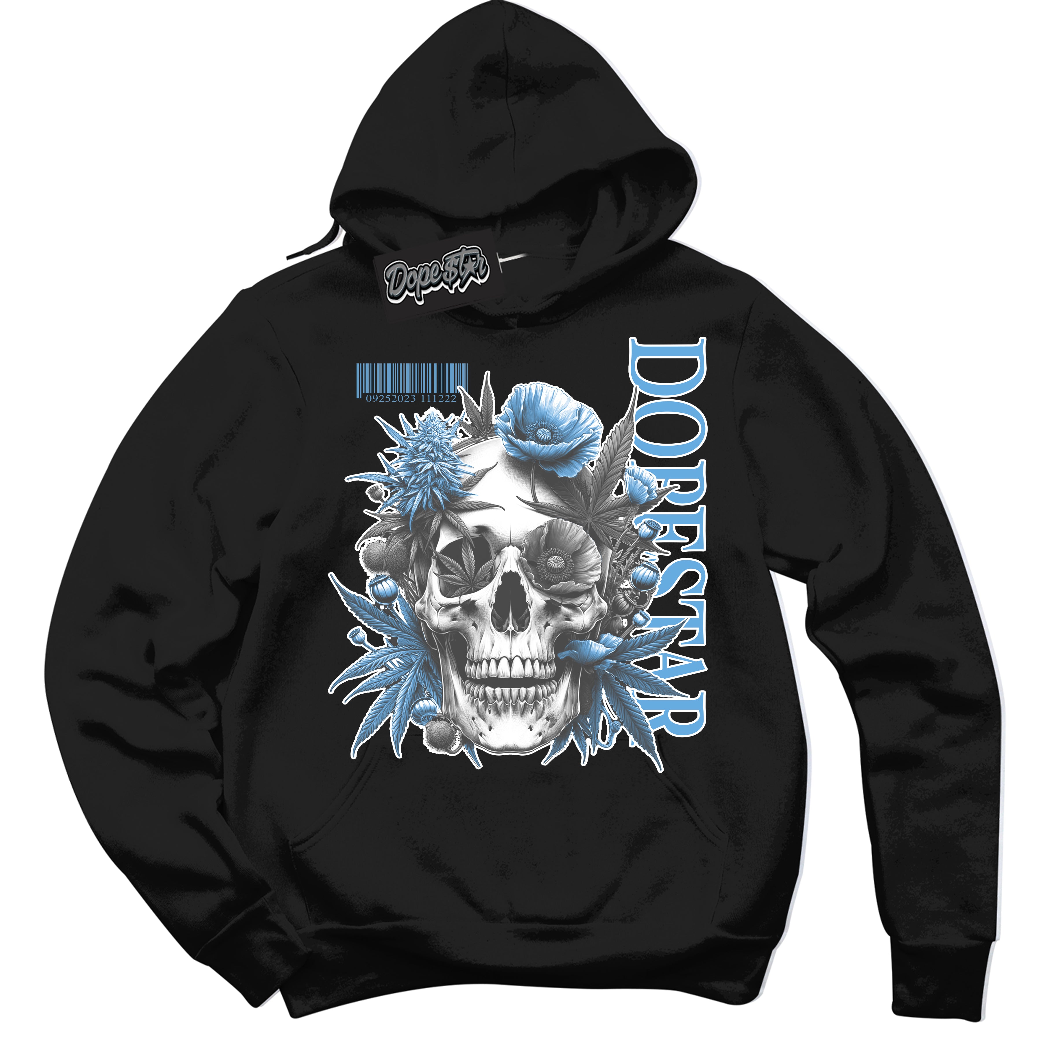AJ1 Mid Legend Blue ‘Skull Poppies’ – Black Streetwear Hoodie | Sneaker Matching sweatshirt for AJ1 Mid Legend Blue | Men's and Women's Streetwear Graphic Hoodie by Sneaker Shirts Outlet.