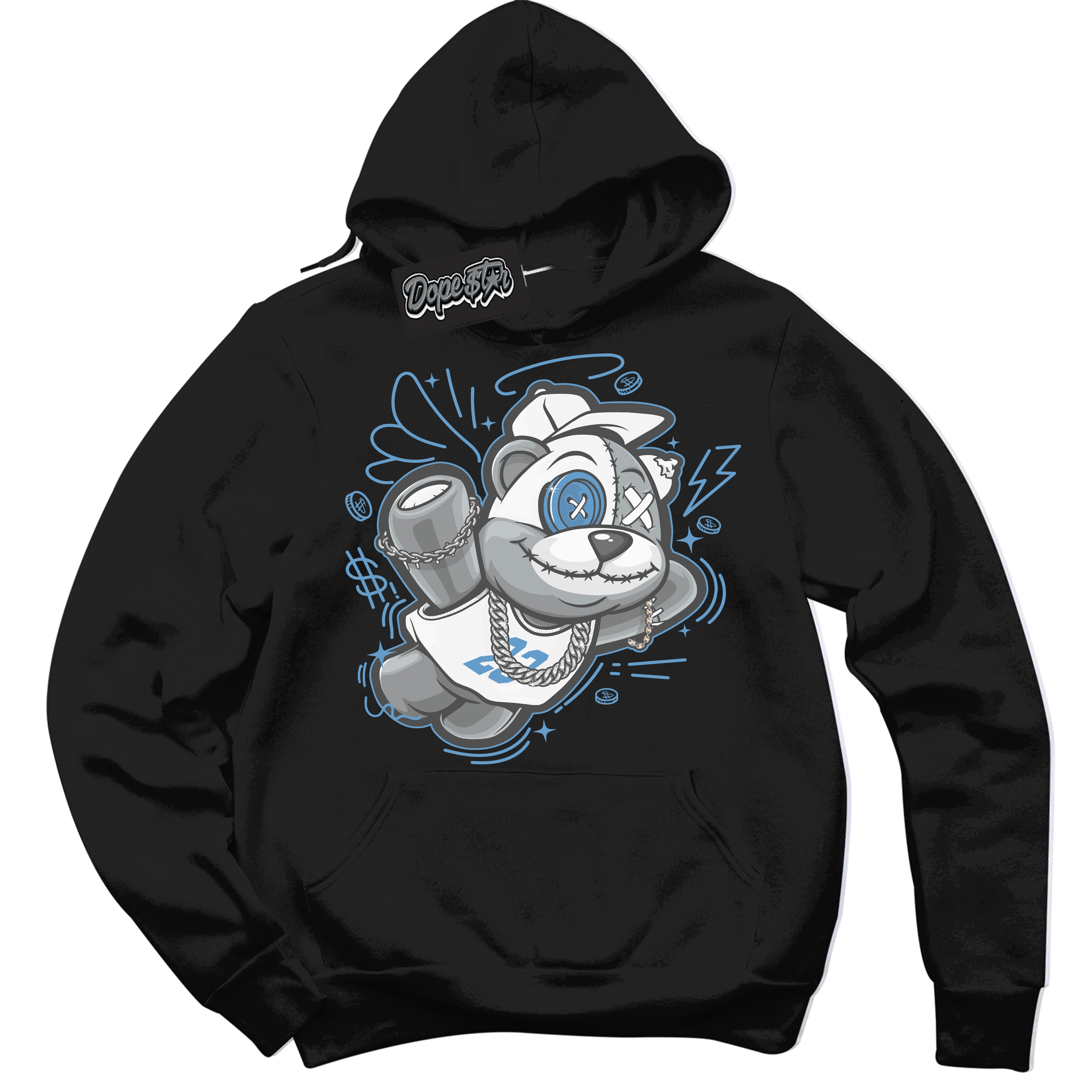 AJ1 Mid Legend Blue ‘Slam Dunk Bear’ – Black Streetwear Hoodie | Sneaker Matching sweatshirt for AJ1 Mid Legend Blue | Men's and Women's Streetwear Graphic Hoodie by Sneaker Shirts Outlet.