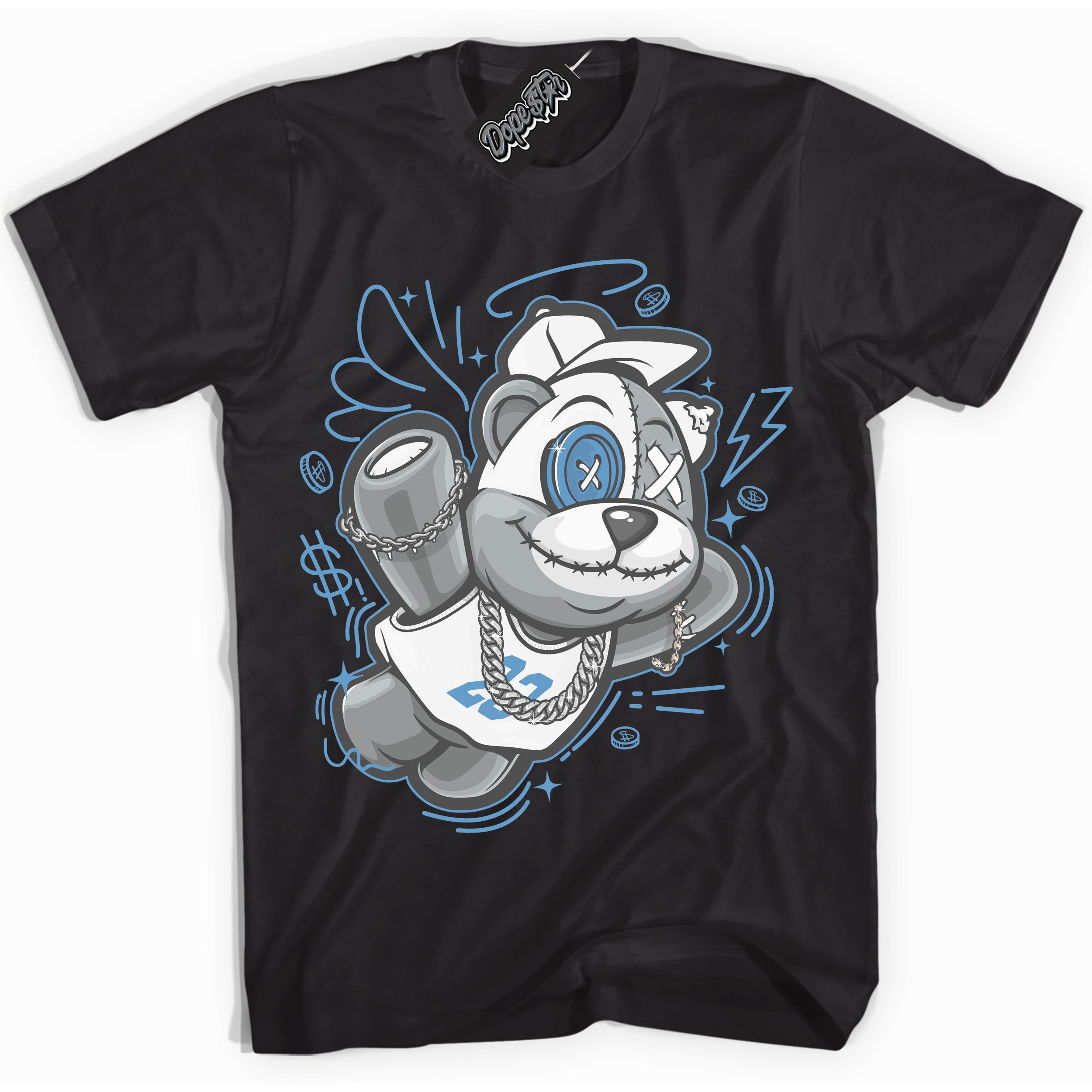 AJ1 Mid Legend Blue ‘Slam Dunk Bear’ – Black Streetwear T-Shirt | Sneaker Matching shirt for AJ1 Mid Legend Blue | Men's and Women's Streetwear Graphic Tee by Sneaker Shirts Outlet.