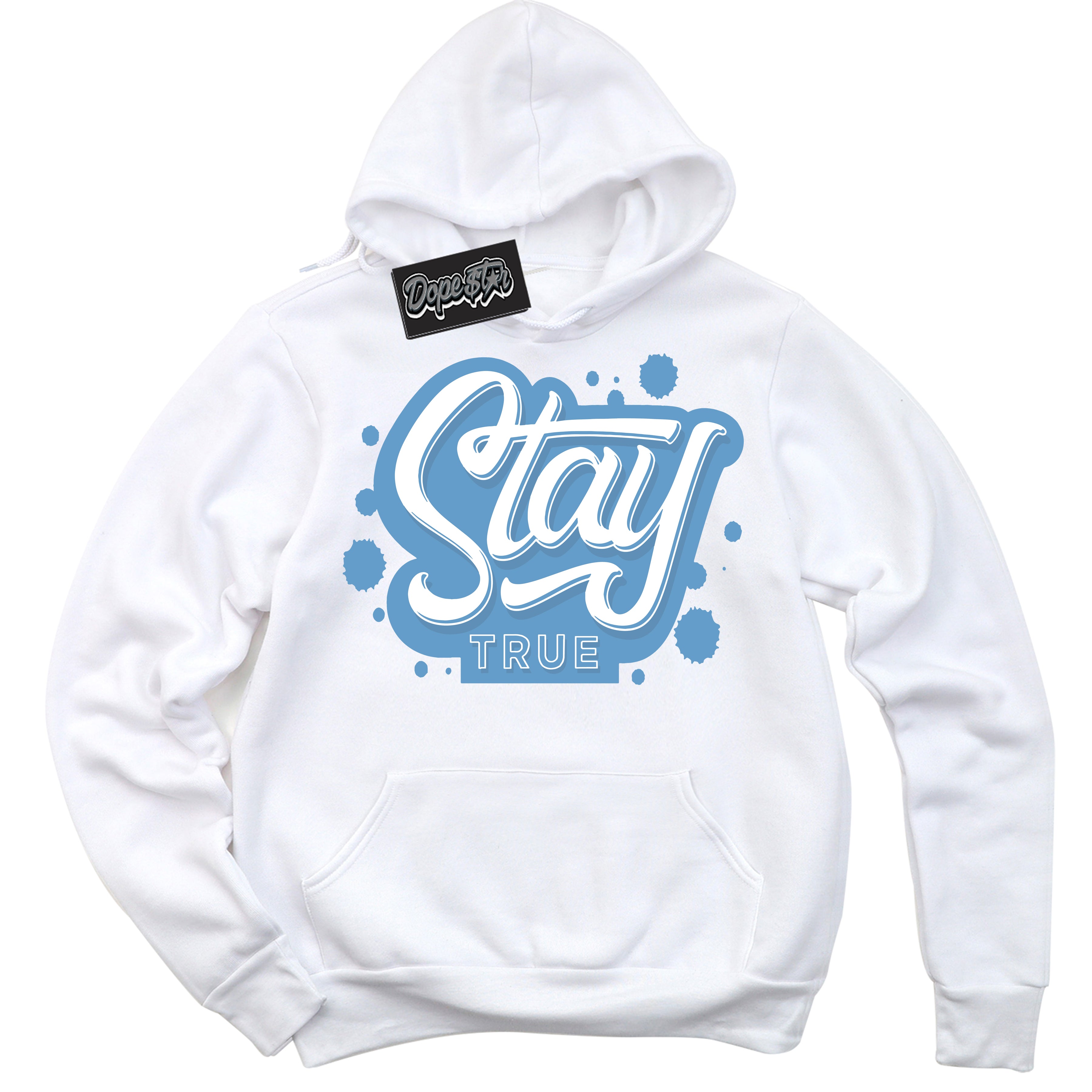 AJ1 Mid Legend Blue ‘Stay True’ – White Streetwear Hoodie | Sneaker Matching sweatshirt for AJ1 Mid Legend Blue | Men's and Women's Streetwear Graphic Hoodie by Sneaker Shirts Outlet.