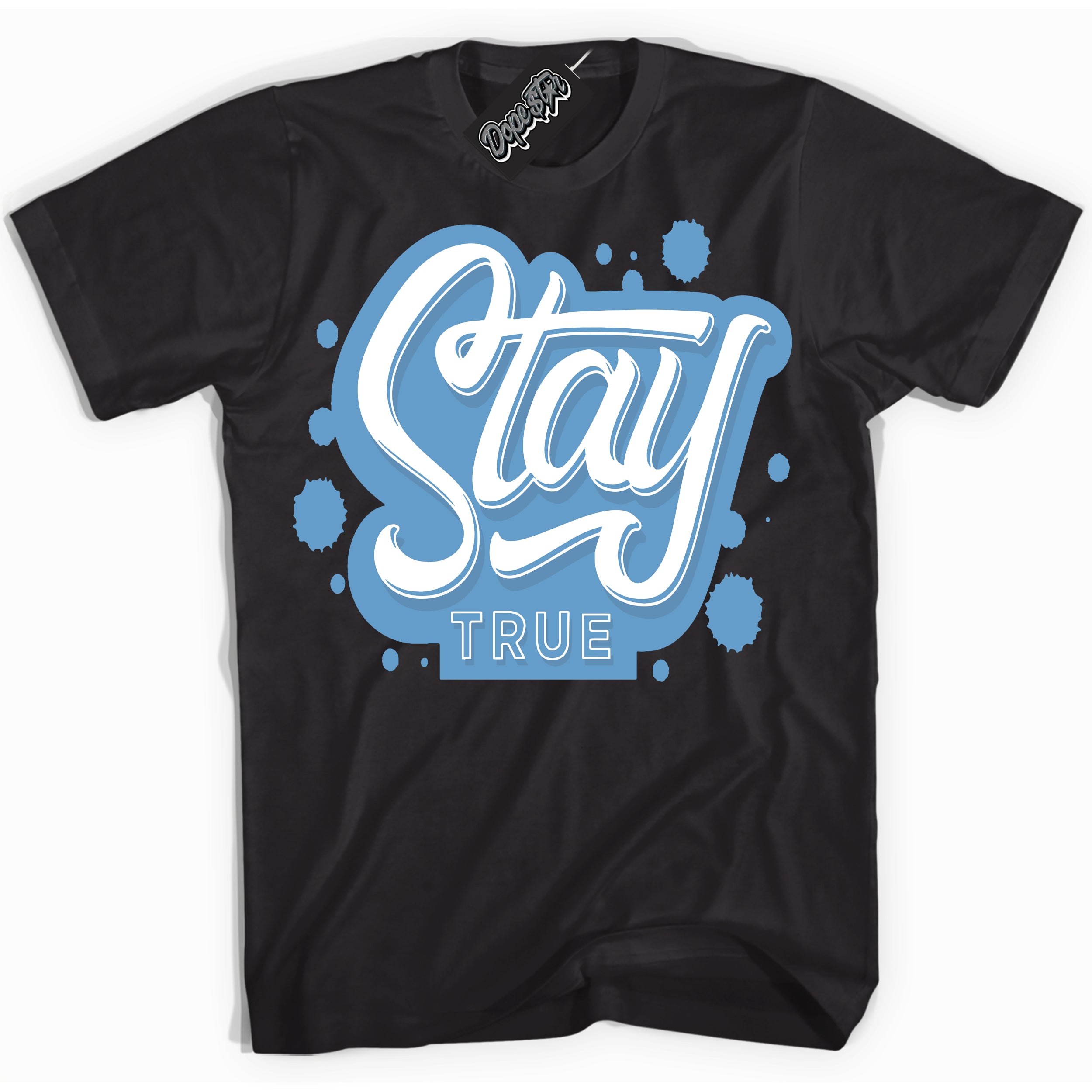 AJ1 Mid Legend Blue ‘Stay True’ – Black Streetwear T-Shirt | Sneaker Matching shirt for AJ1 Mid Legend Blue | Men's and Women's Streetwear Graphic Tee by Sneaker Shirts Outlet.