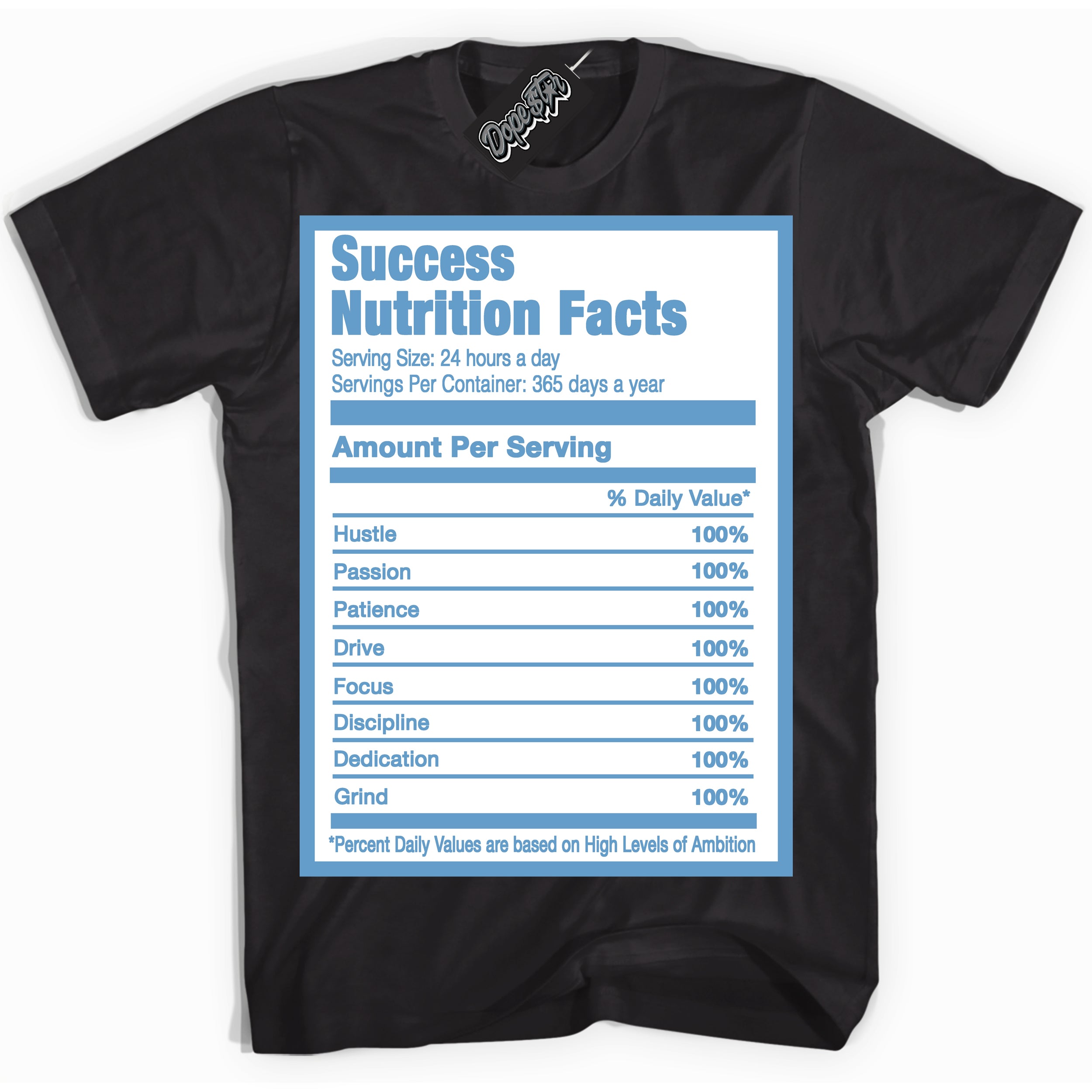AJ1 Mid Legend Blue ‘Success Nutrition’ – Black Streetwear T-Shirt | Sneaker Matching shirt for AJ1 Mid Legend Blue | Men's and Women's Streetwear Graphic Tee by Sneaker Shirts Outlet.