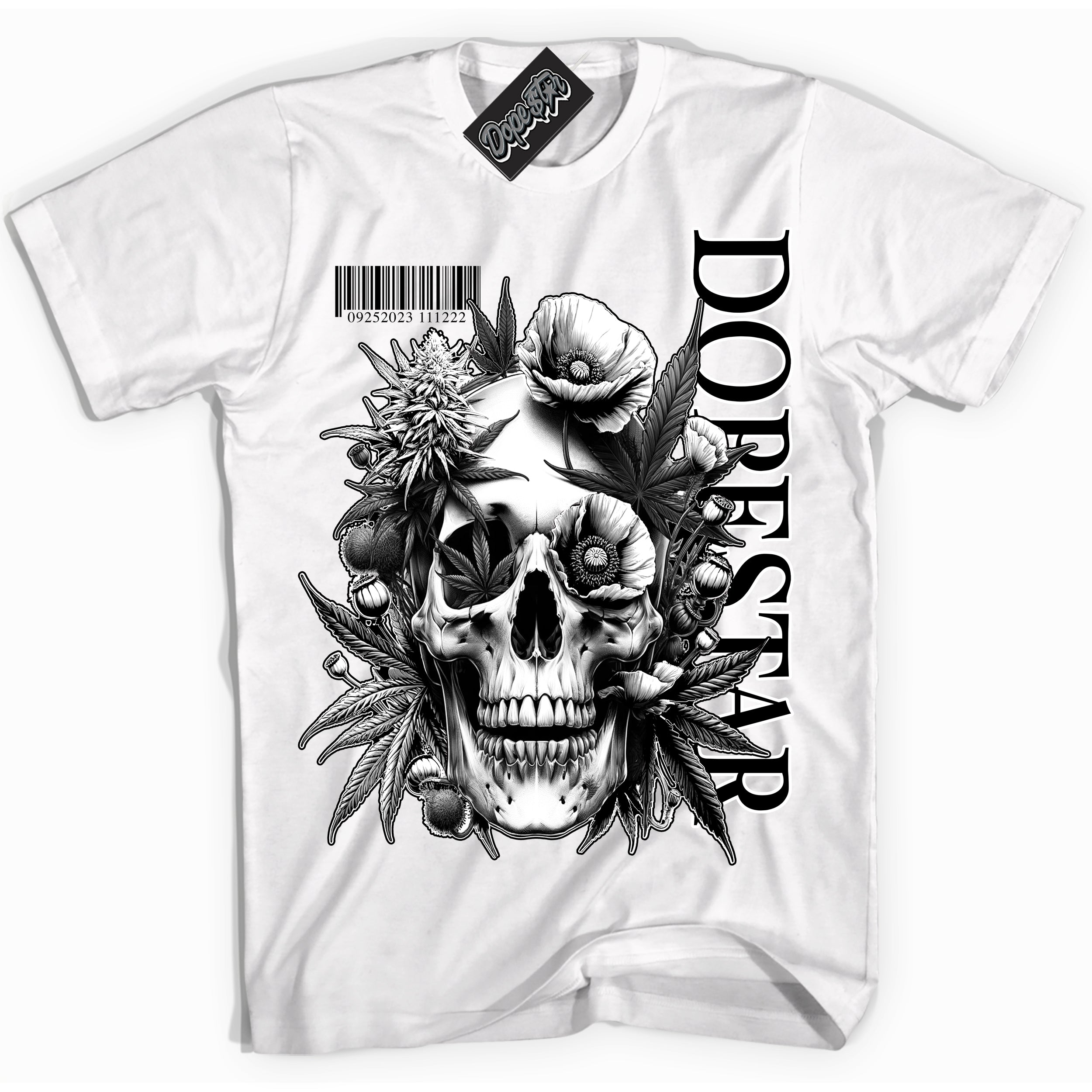 AJ1 Mid Off Noir Toe ‘Skull Poppies’ – White Streetwear T-Shirt | Sneaker Matching shirt for AJ1 Mid Off Noir Toe | Men's and Women's Streetwear Graphic Tee by Sneaker Shirts Outlet.