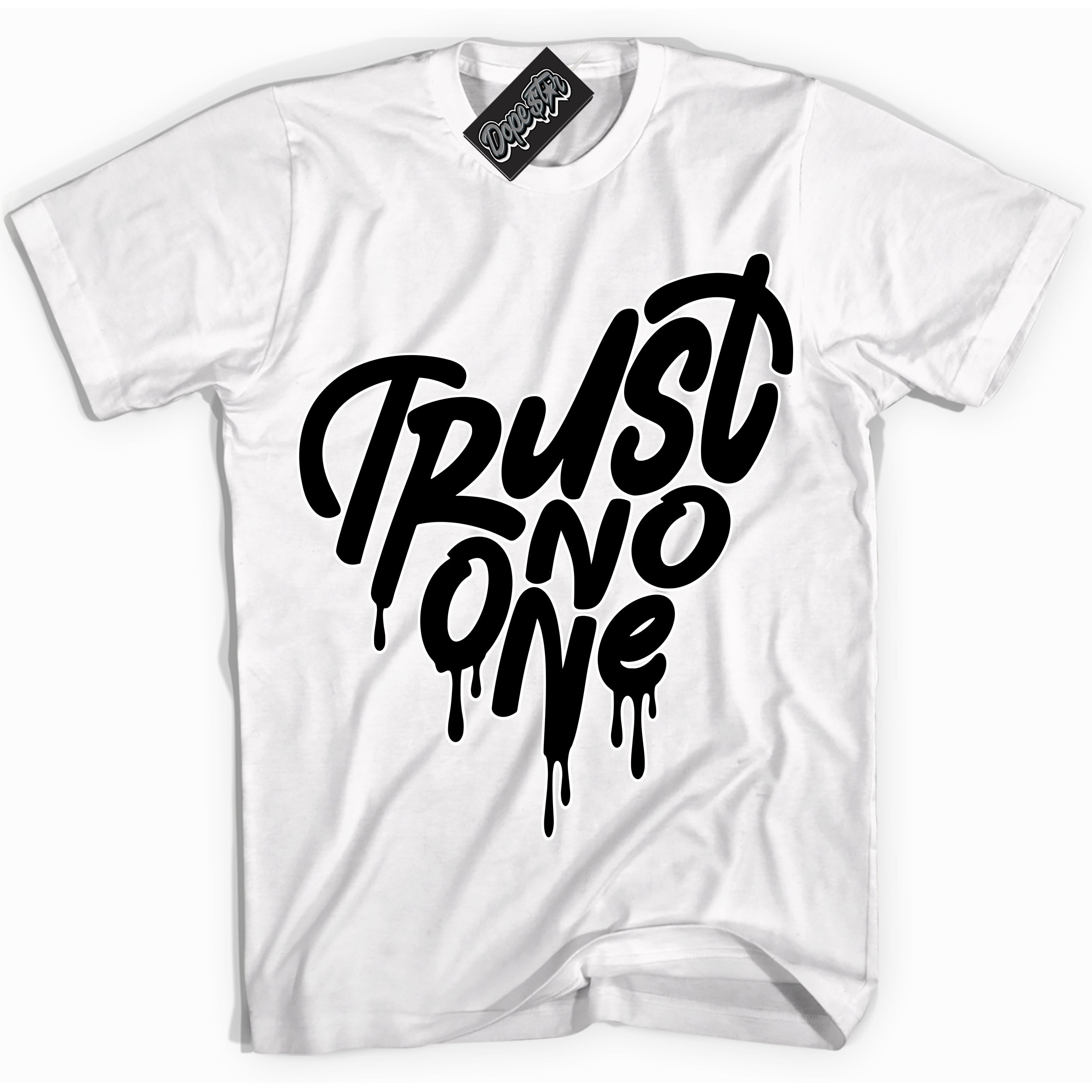 AJ1 Mid Off Noir Toe ‘Trust No One Heart’ – White Streetwear T-Shirt | Sneaker Matching shirt for AJ1 Mid Off Noir Toe | Men's and Women's Streetwear Graphic Tee by Sneaker Shirts Outlet.