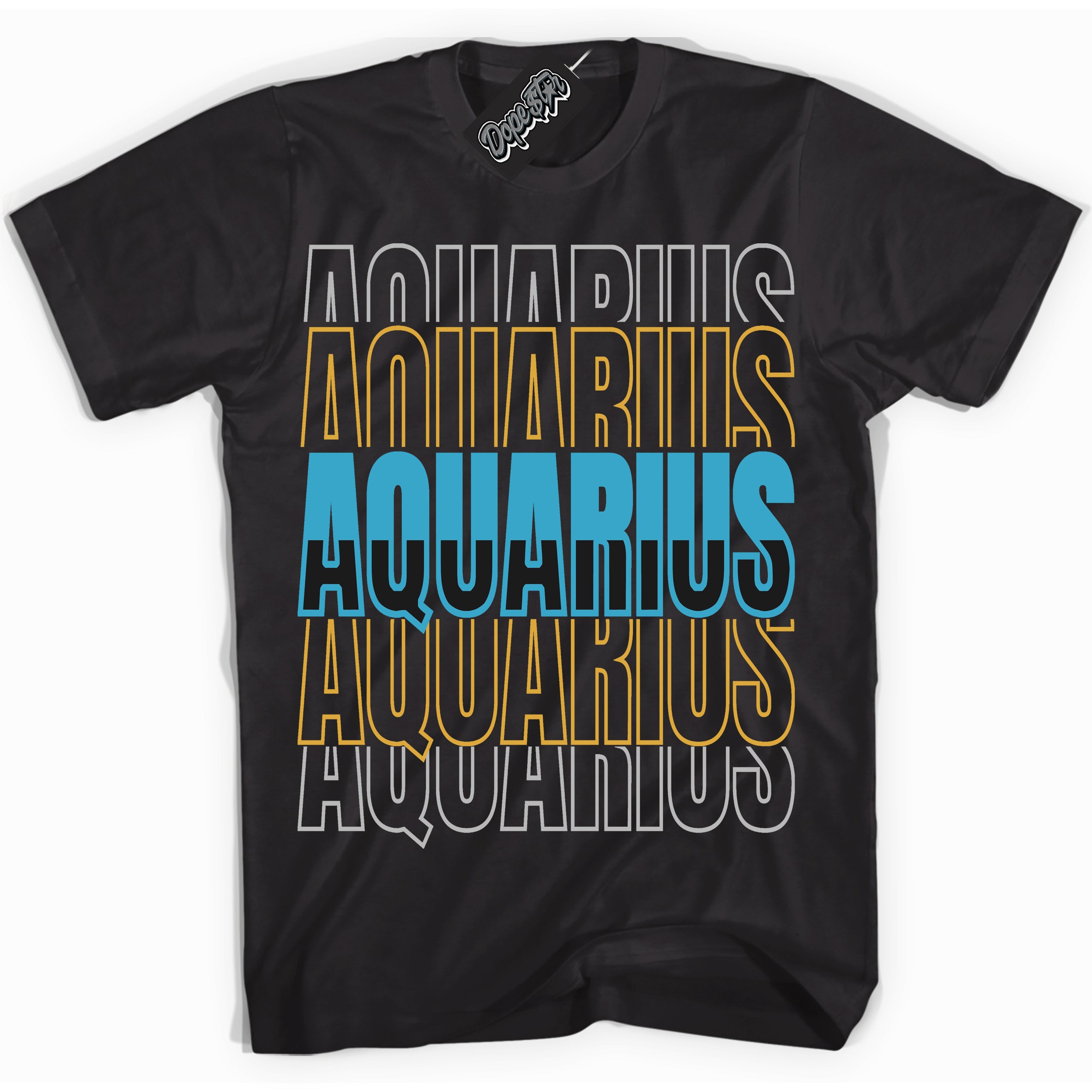Cool Black Shirt with “ Aquarius” design that perfectly matches Aqua 5s Sneakers.