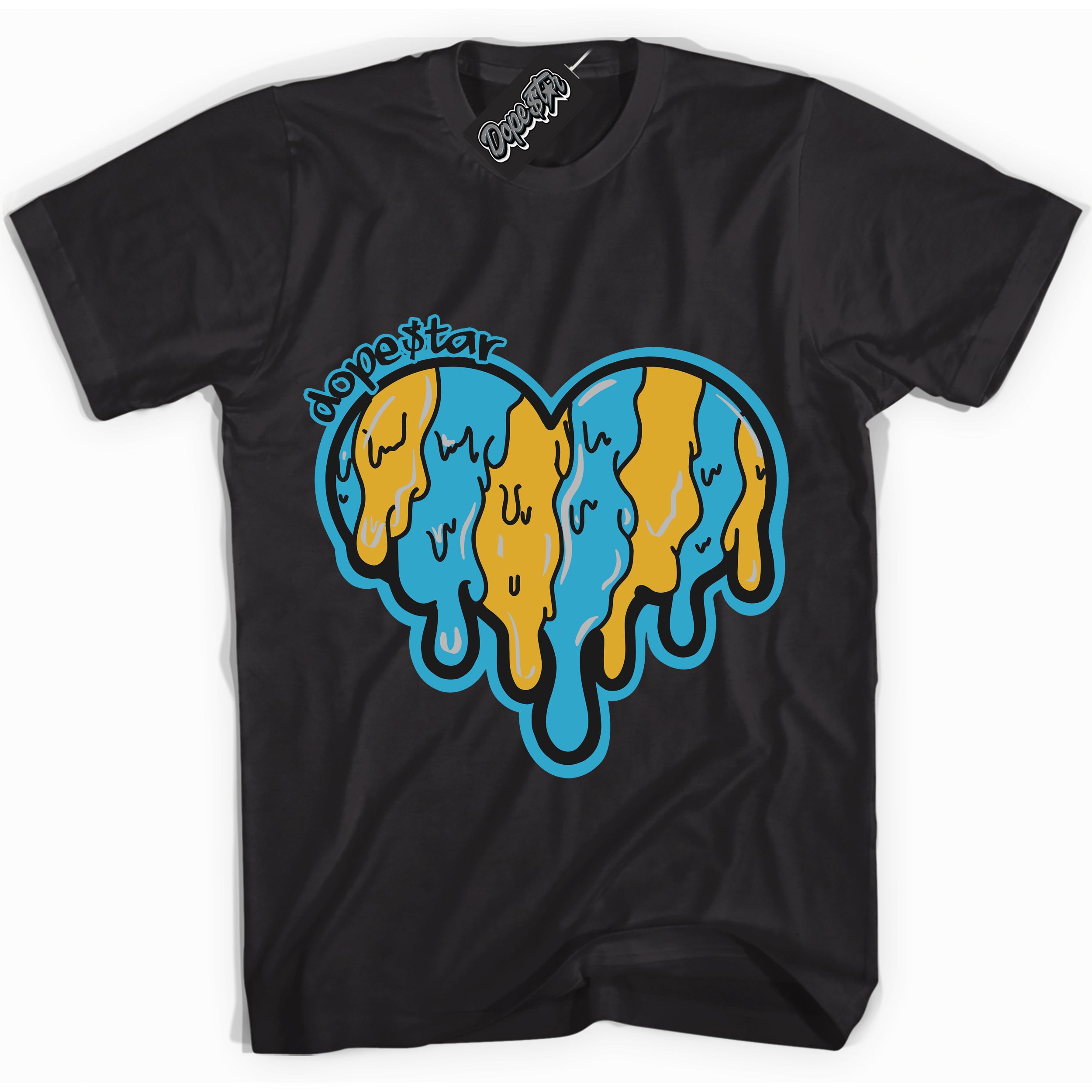 Cool Black Shirt with “ Melting Heart” design that perfectly matches Aqua 5s Sneakers.