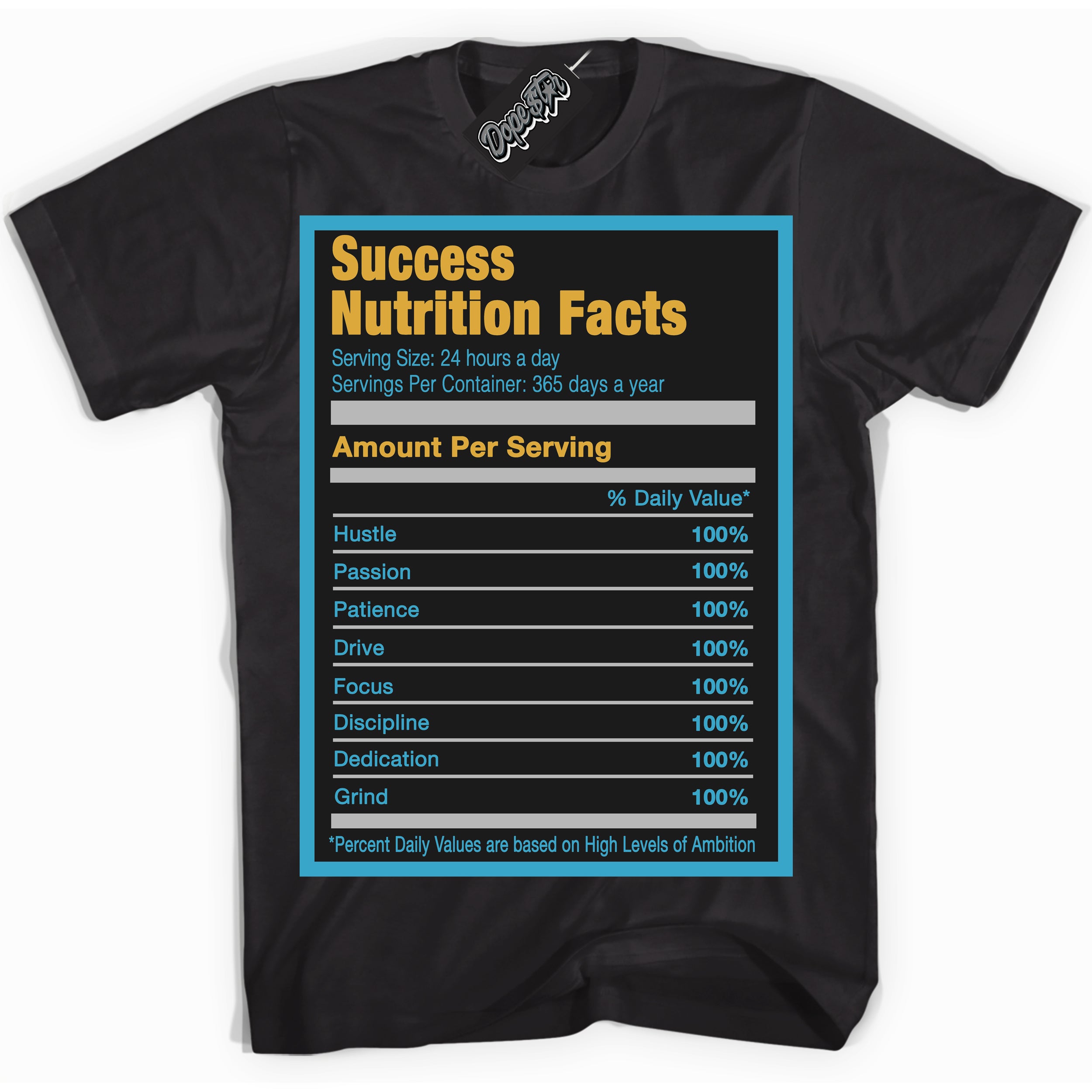 Cool Black Shirt with “ Success Nutrition” design that perfectly matches Aqua 5s Sneakers.