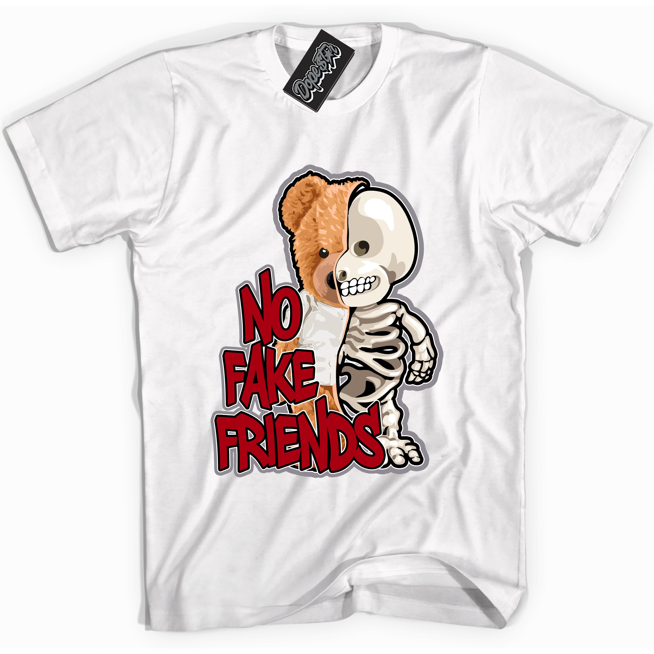 AJ5 Retro OG Black Metallic Reimagined “No Fake Friends” white streetwear t-shirt and matching sneaker tee for men and women by Sneaker Shirts Outlet.