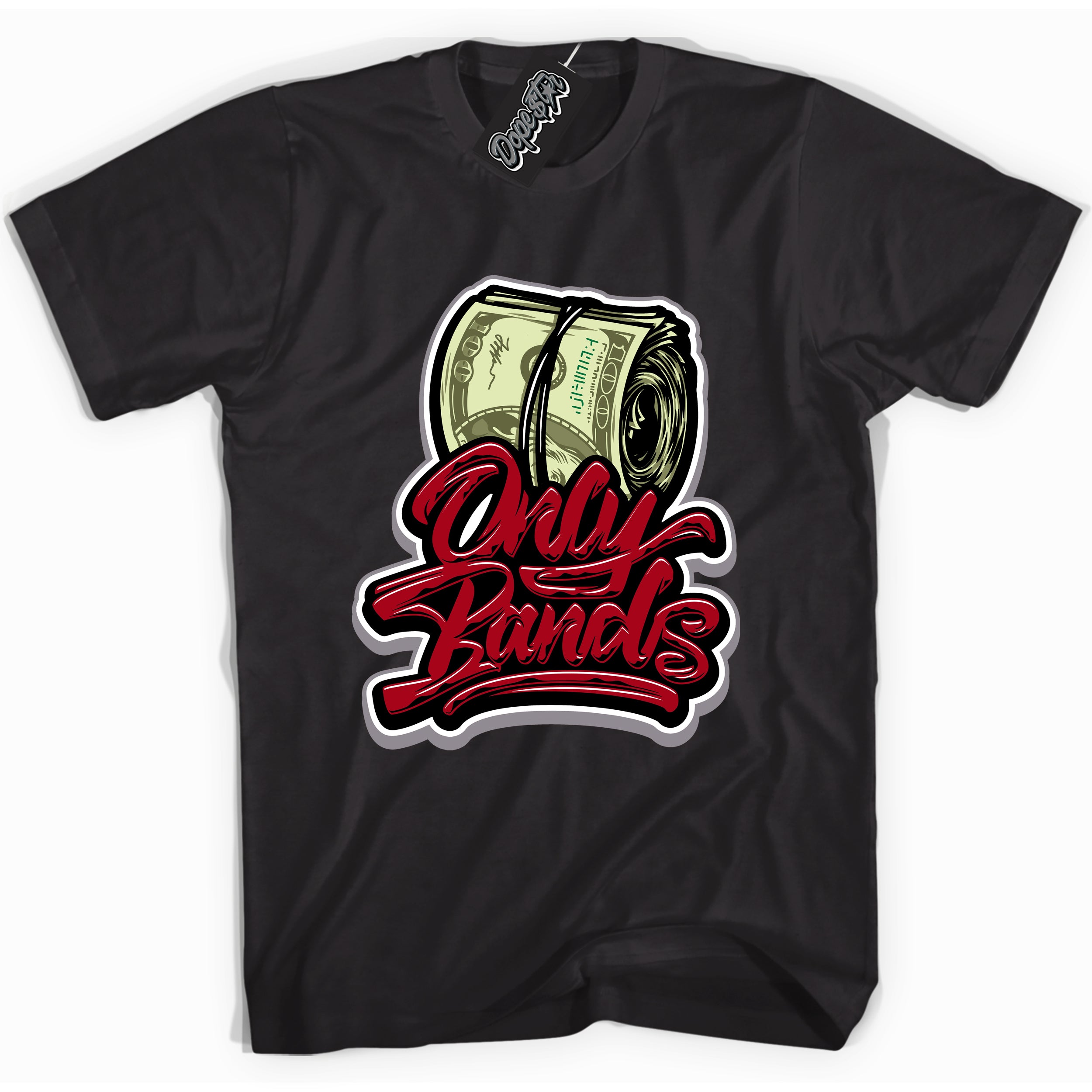 AJ5 Retro OG Black Metallic Reimagined “Only Bands” black streetwear t-shirt and matching sneaker tee for men and women by Sneaker Shirts Outlet.