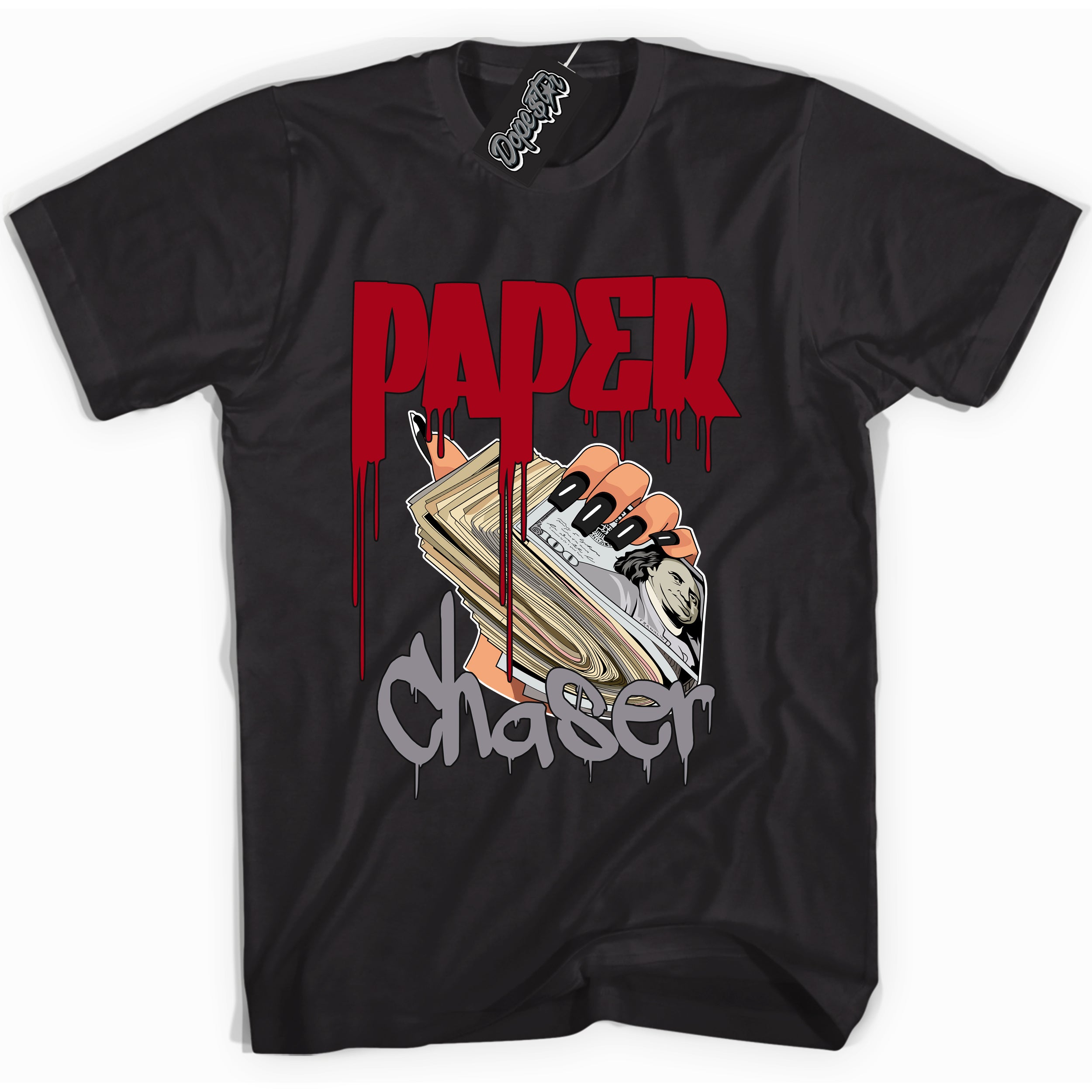 AJ5 Retro OG Black Metallic Reimagined ‘Paper Chaser’ – Black Streetwear T-Shirt | Sneaker Matching shirt for AJ5 Retro OG Black Metallic Reimagined | Men's and Women's Streetwear Graphic Tee by Sneaker Shirts Outlet.