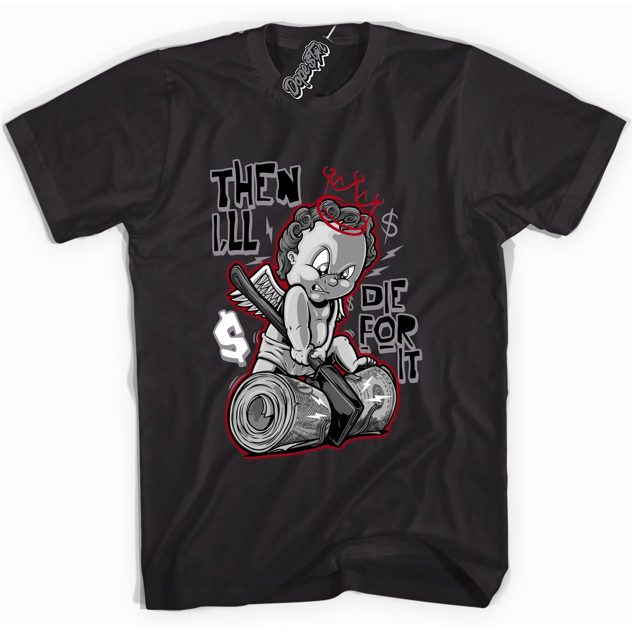 AJ5 Retro OG Black Metallic Reimagined “Then I'll” black streetwear t-shirt and matching sneaker tee for men and women by Sneaker Shirts Outlet.