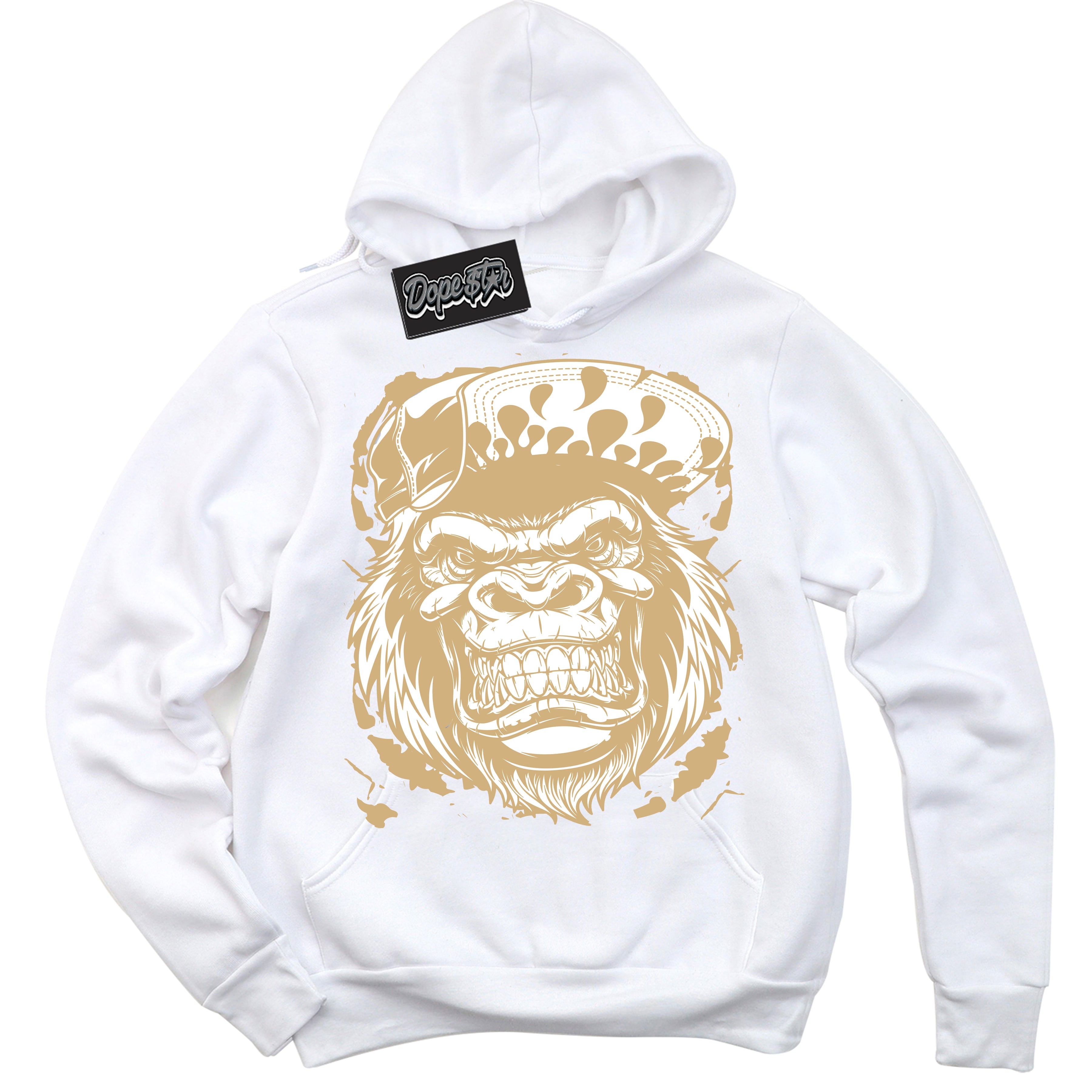 Jordan MVP White Metallic Gold ‘Gorilla Beast’ – White Streetwear Hoodie | Sneaker Matching sweatshirt for Jordan MVP White Metallic Gold | Men's and Women's Streetwear Graphic Hoodie by Sneaker Shirts Outlet