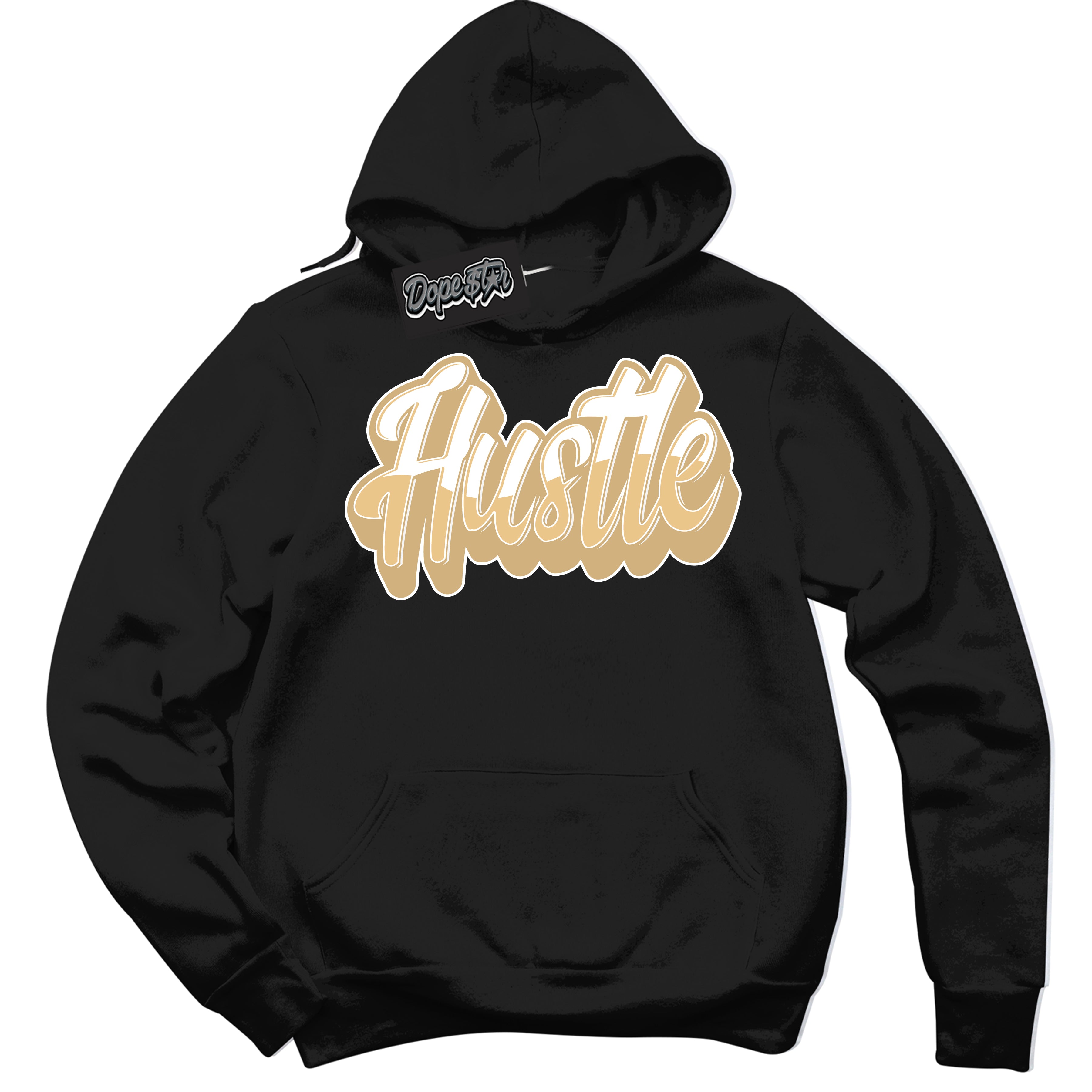 Jordan MVP White Metallic Gold ‘Hustle’ – Black Streetwear Hoodie | Sneaker Matching sweatshirt for Jordan MVP White Metallic Gold | Men's and Women's Streetwear Graphic Hoodie by Sneaker Shirts Outlet