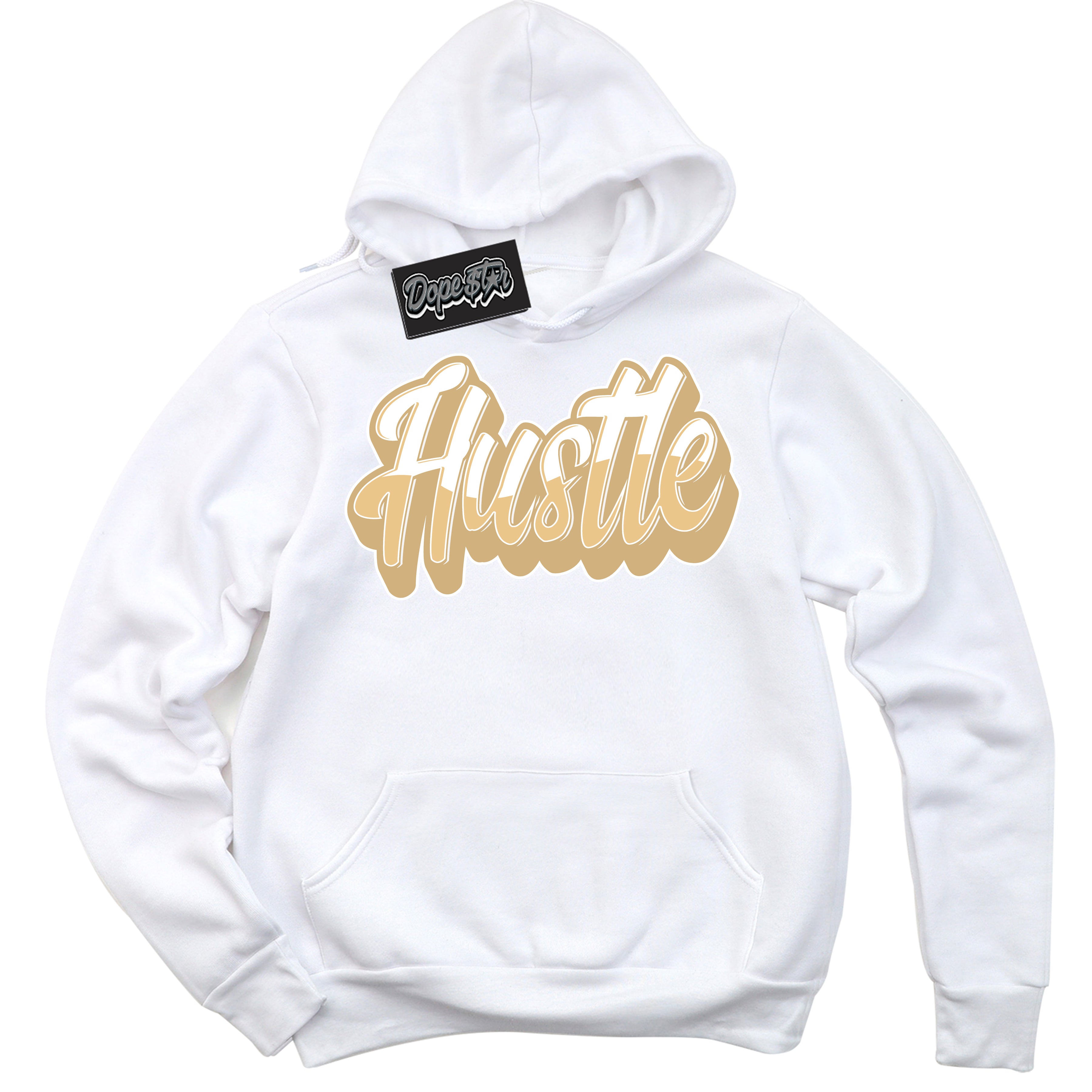 Jordan MVP White Metallic Gold ‘Hustle’ – White Streetwear Hoodie | Sneaker Matching sweatshirt for Jordan MVP White Metallic Gold | Men's and Women's Streetwear Graphic Hoodie by Sneaker Shirts Outlet