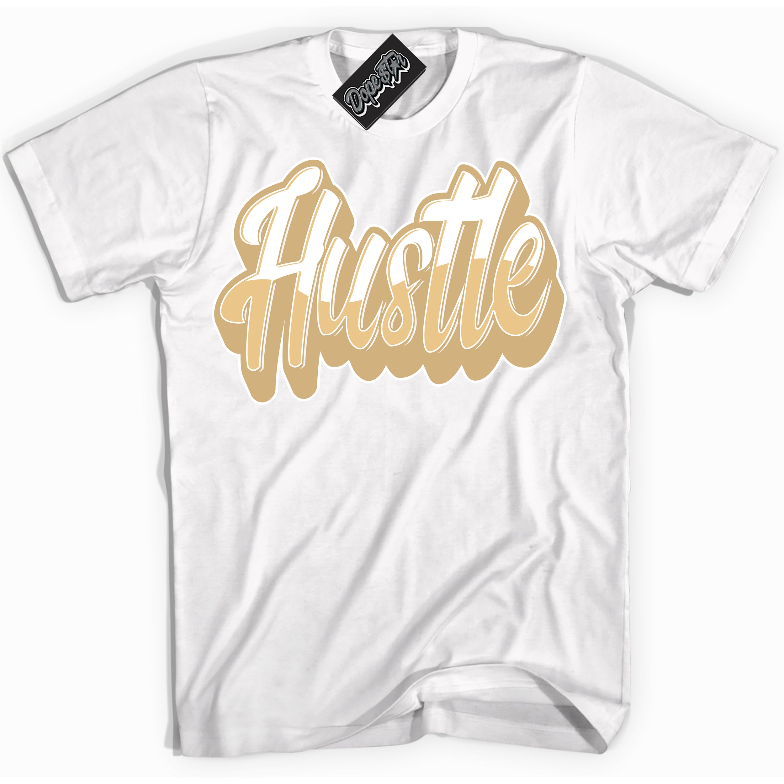 Jordan MVP White Metallic Gold ‘Hustle’ – White Streetwear T-Shirt | Sneaker Matching shirt for Jordan MVP White Metallic Gold | Men's and Women's Streetwear Graphic Tee by Sneaker Shirts Outlet.