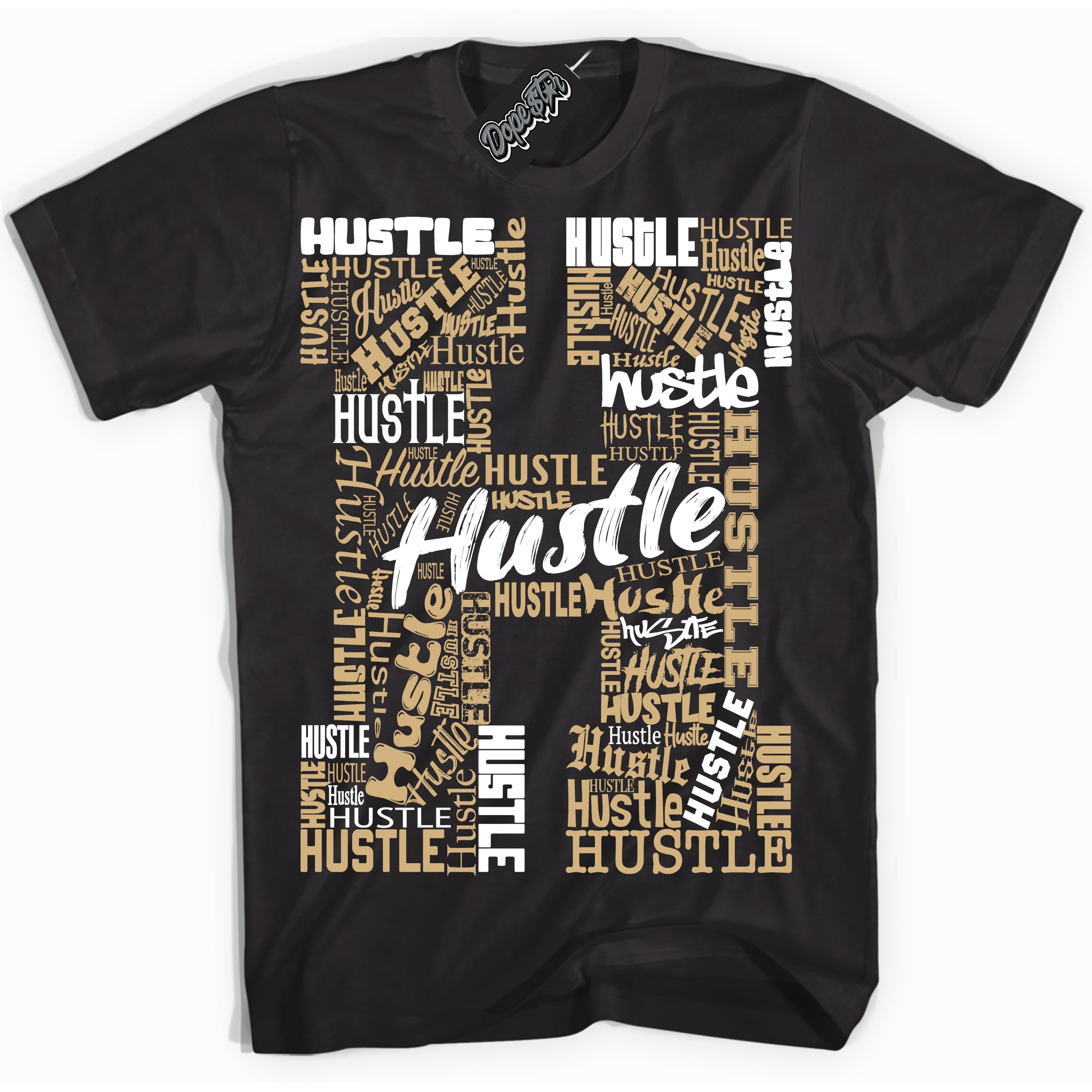 Jordan MVP White Metallic Gold ‘Hustle H’ – Black Streetwear T-Shirt | Sneaker Matching shirt for Jordan MVP White Metallic Gold | Men's and Women's Streetwear Graphic Tee by Sneaker Shirts Outlet.