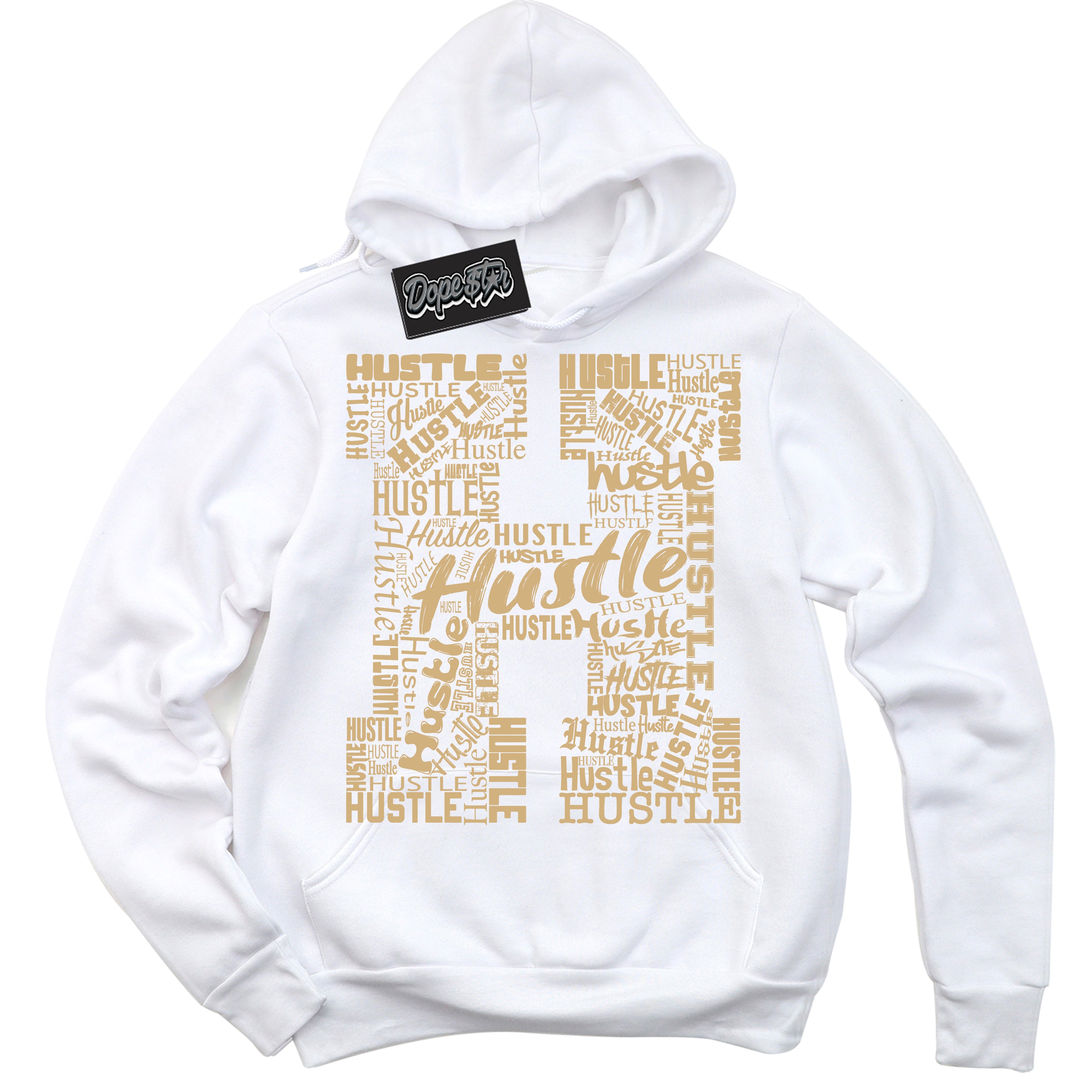 Jordan MVP White Metallic Gold ‘Hustle H’ – White Streetwear Hoodie | Sneaker Matching sweatshirt for Jordan MVP White Metallic Gold | Men's and Women's Streetwear Graphic Hoodie by Sneaker Shirts Outlet