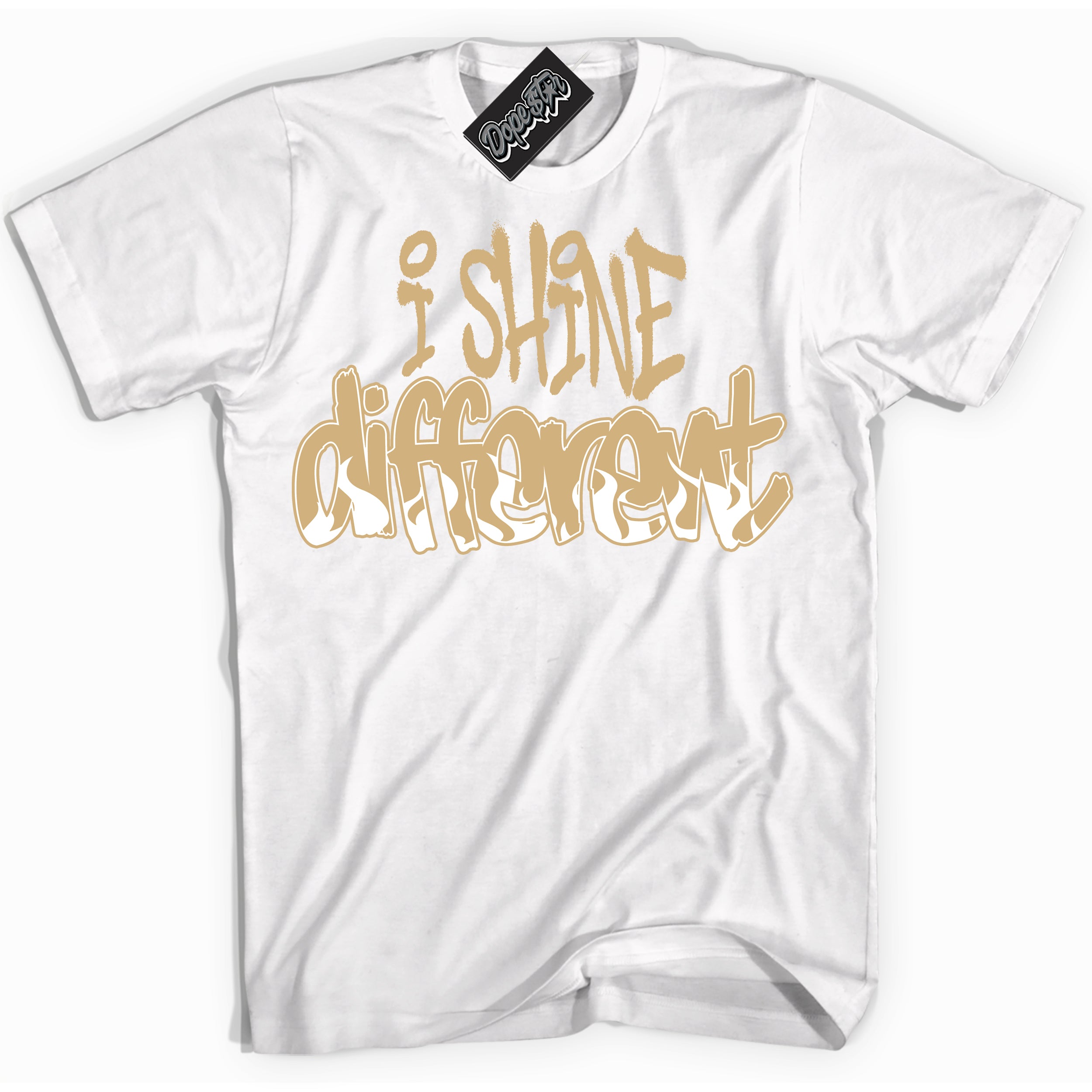 Jordan MVP White Metallic Gold ‘I Shine Different’ – White Streetwear T-Shirt | Sneaker Matching shirt for Jordan MVP White Metallic Gold | Men's and Women's Streetwear Graphic Tee by Sneaker Shirts Outlet.