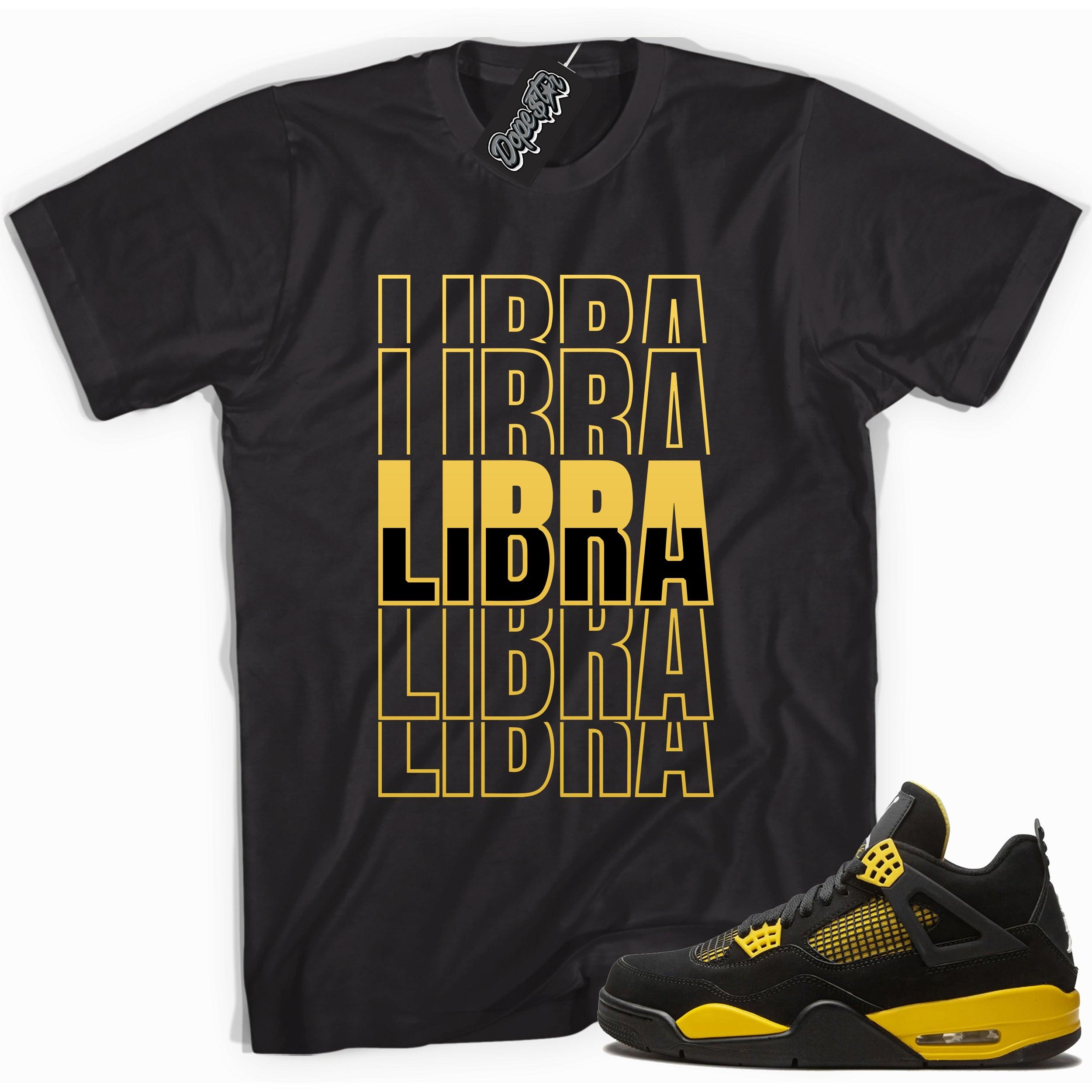 Cool black graphic tee with 'libra' print, that perfectly matches Air Jordan 4 Thunder sneakers
